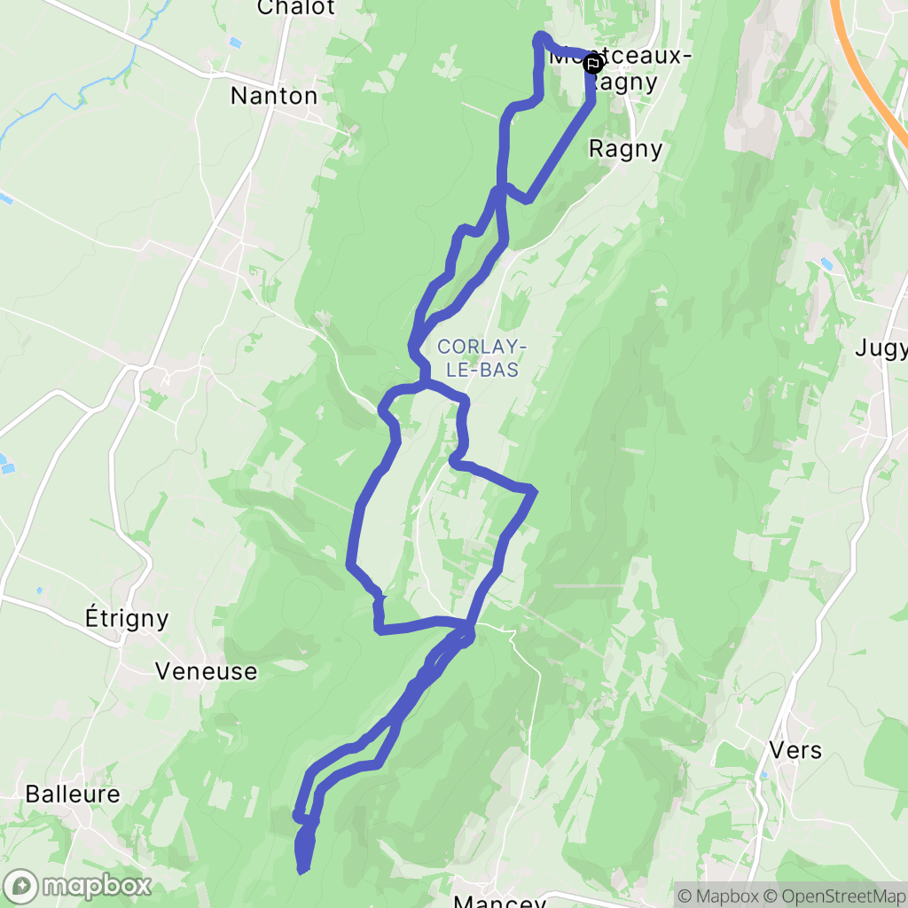 Montceaux-Ragny : carte du parcours de randonnée - France