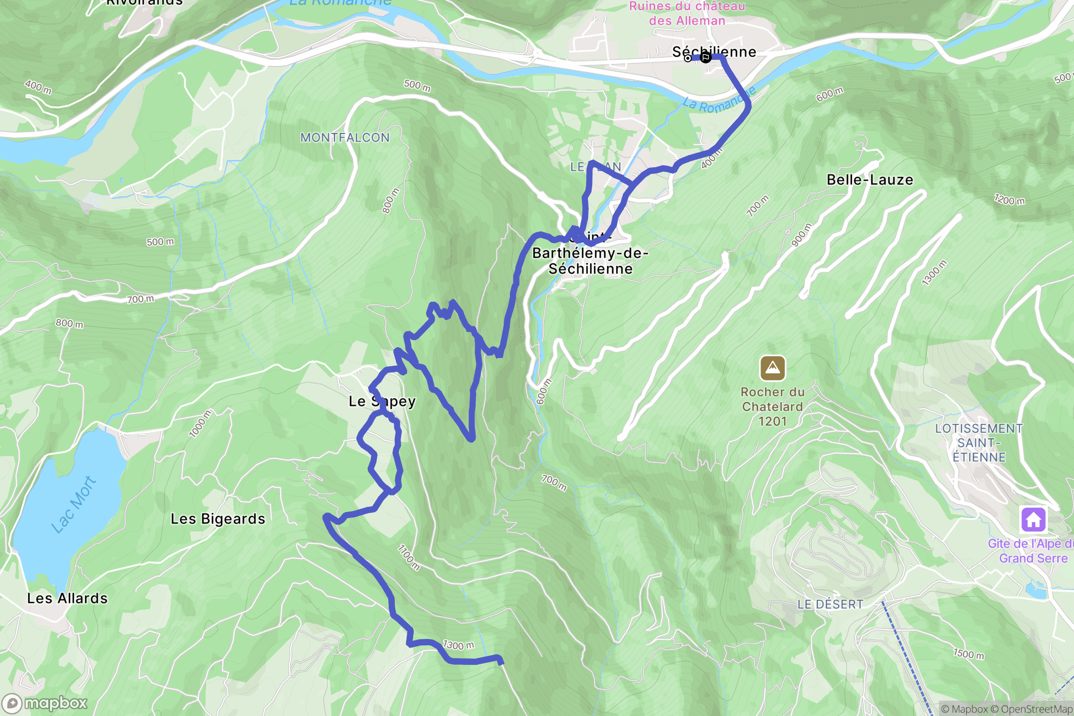 Séchilienne : carte du parcours de randonnée - France