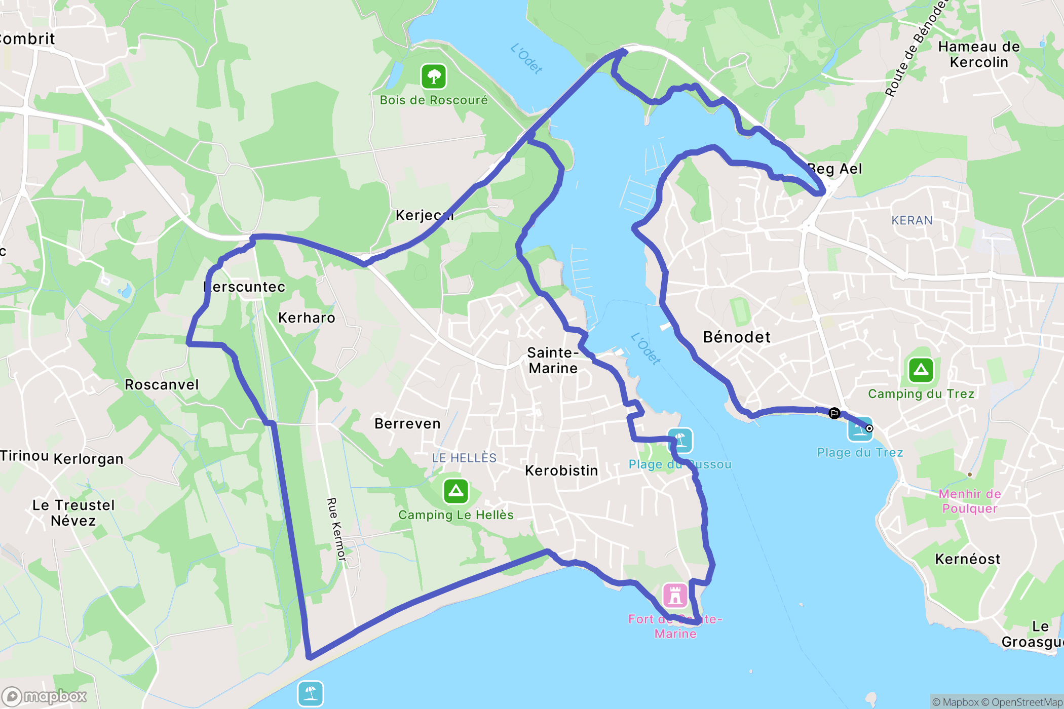 Bénodet : carte du parcours de randonnée - France