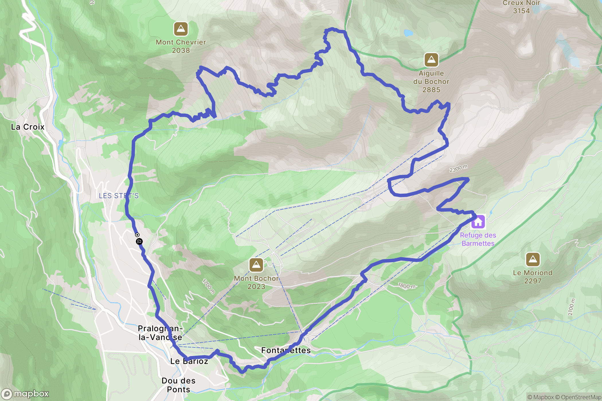 Pralognan-la-Vanoise : carte du parcours de randonnée - France