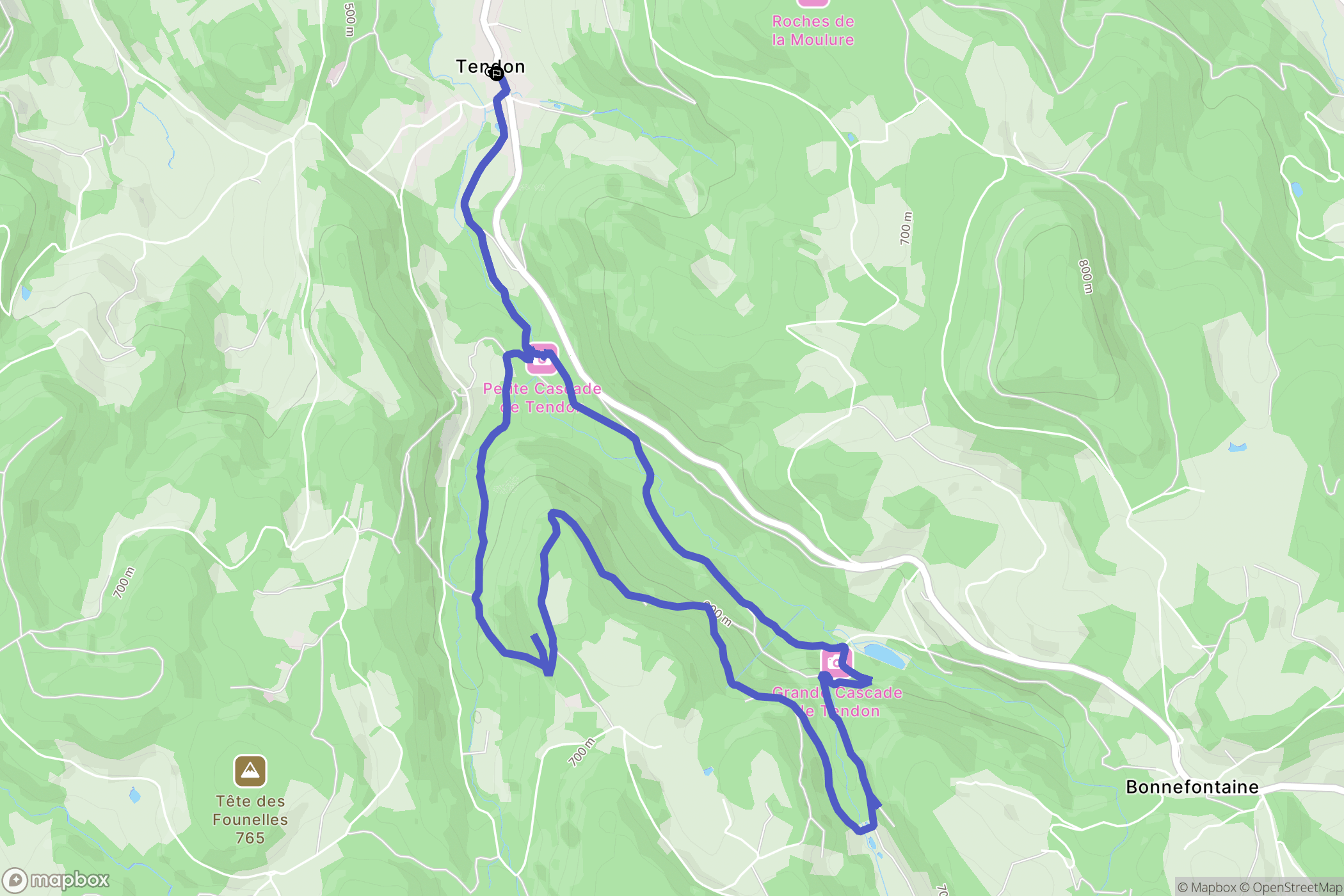 Tendon : carte du parcours de randonnée - France