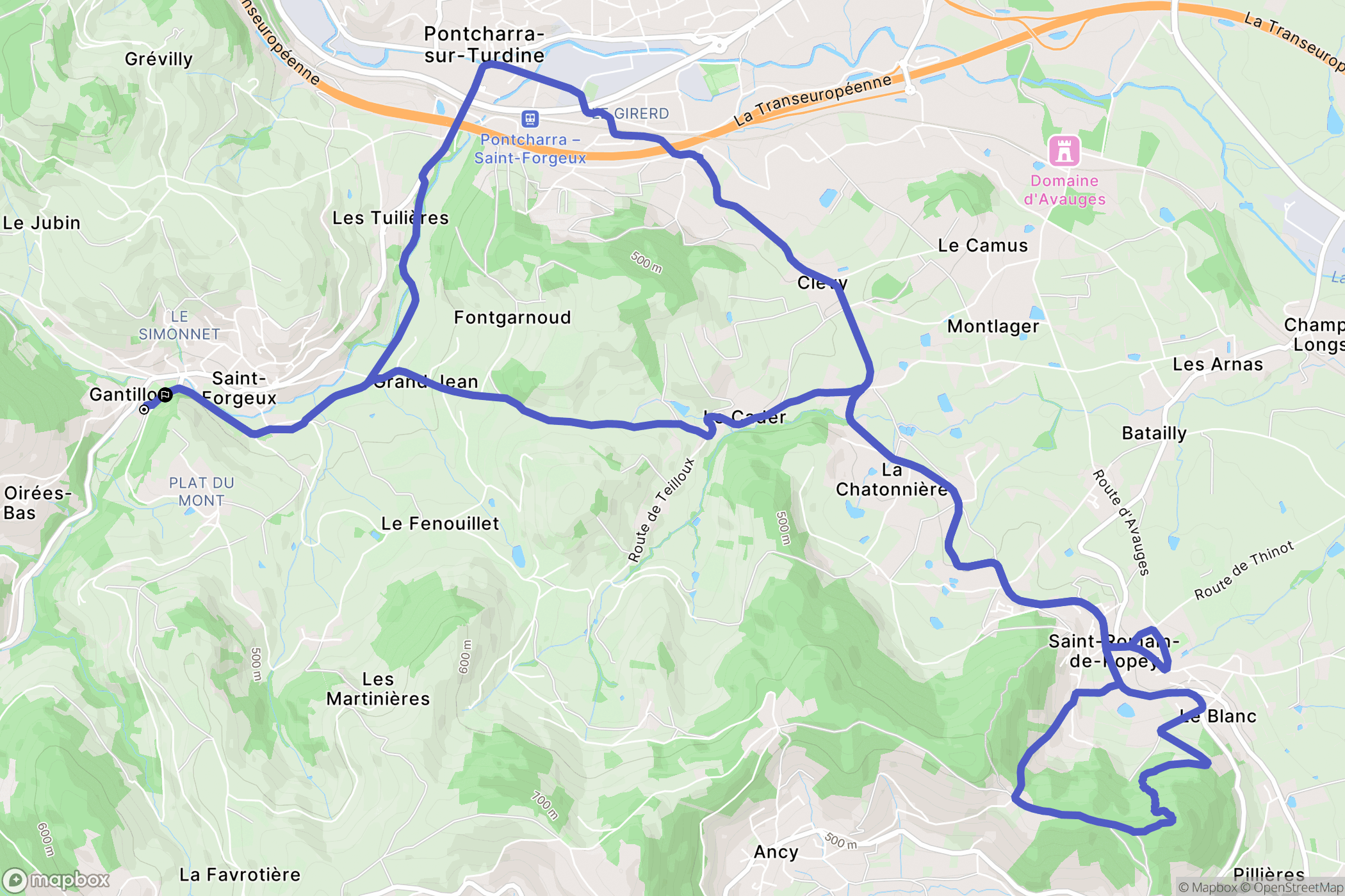 Saint-Forgeux : carte du parcours de randonnée - France