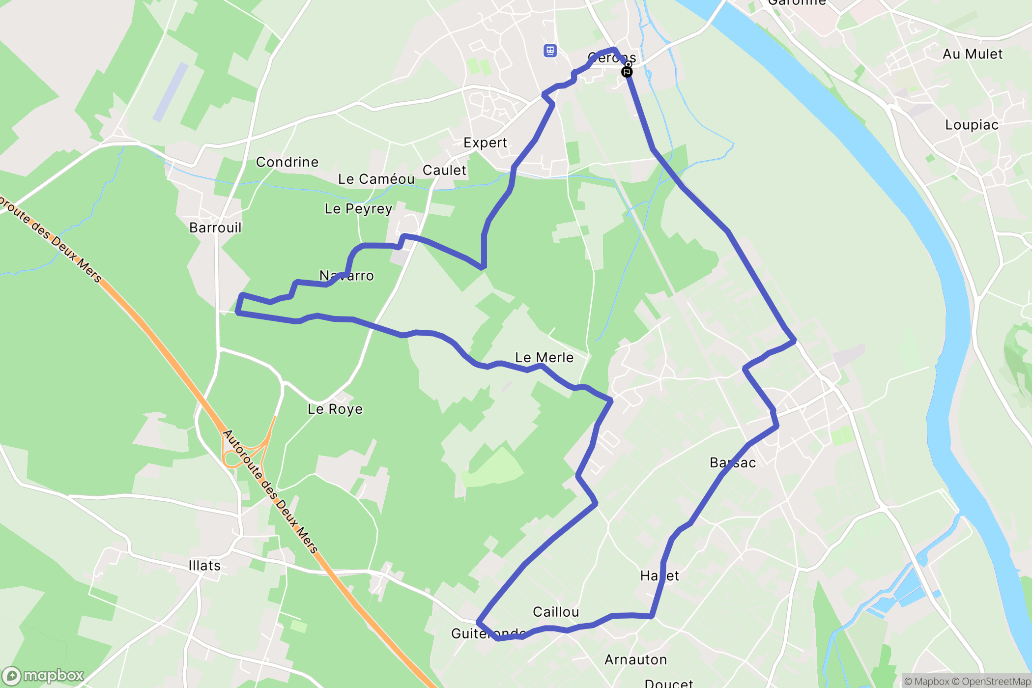Cérons : carte du parcours de randonnée - France