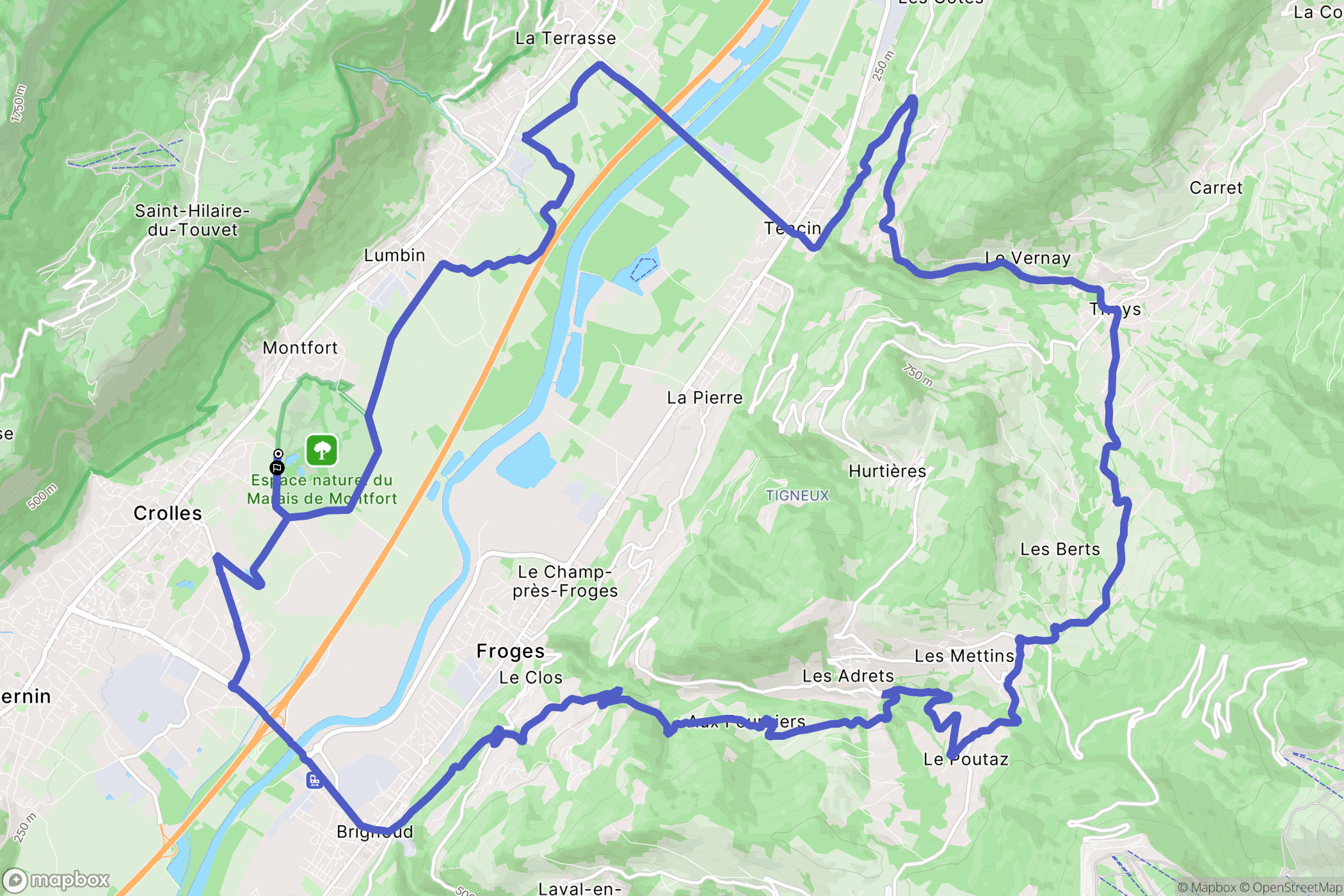 Crolles : carte du parcours de randonnée - France