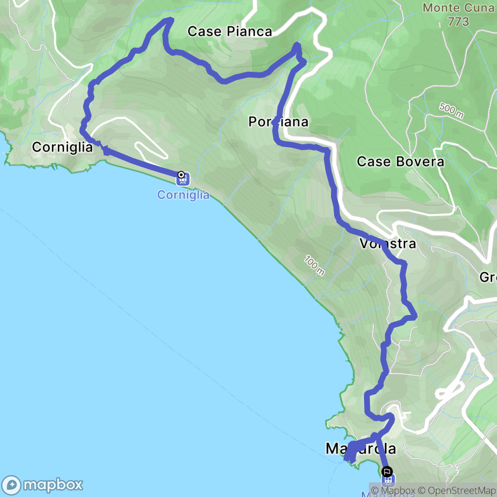 Corniglia : carte du parcours de randonnée - Italy