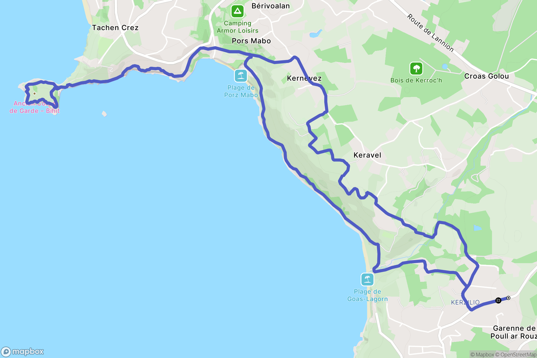 Lannion : carte du parcours de randonnée - France