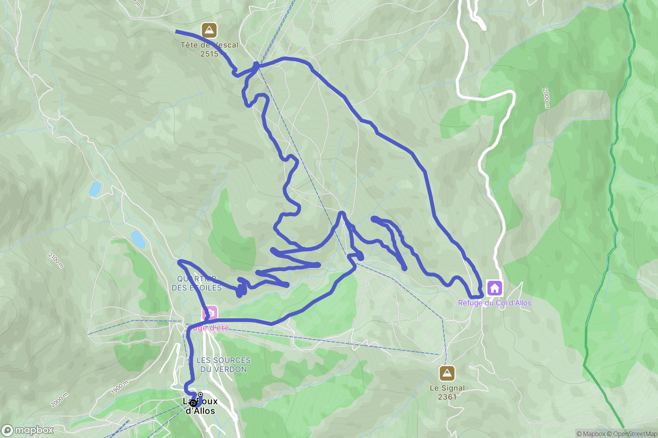 Allos : carte du parcours de randonnée - France