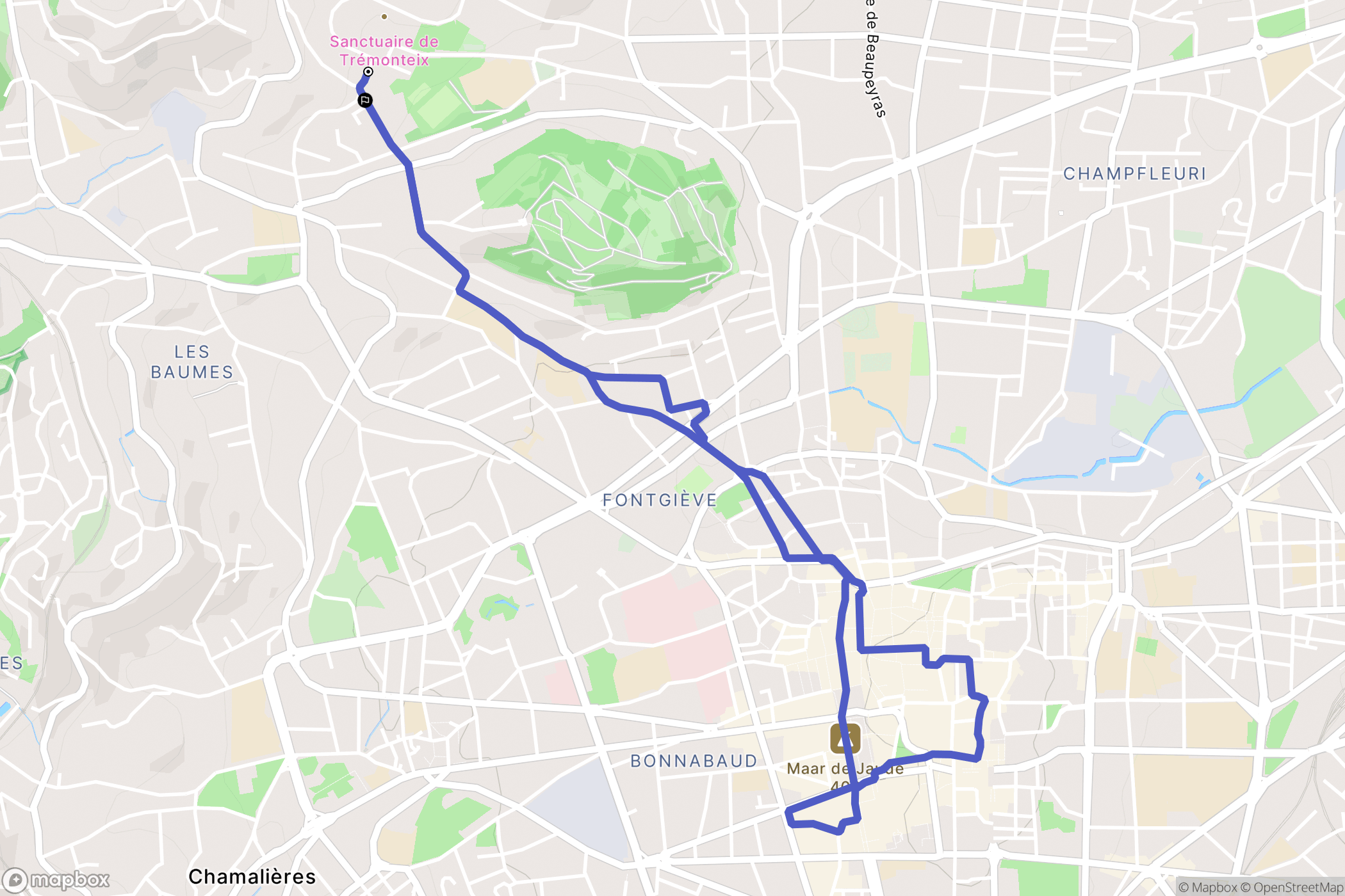 Clermont-Ferrand : carte du parcours de randonnée - France