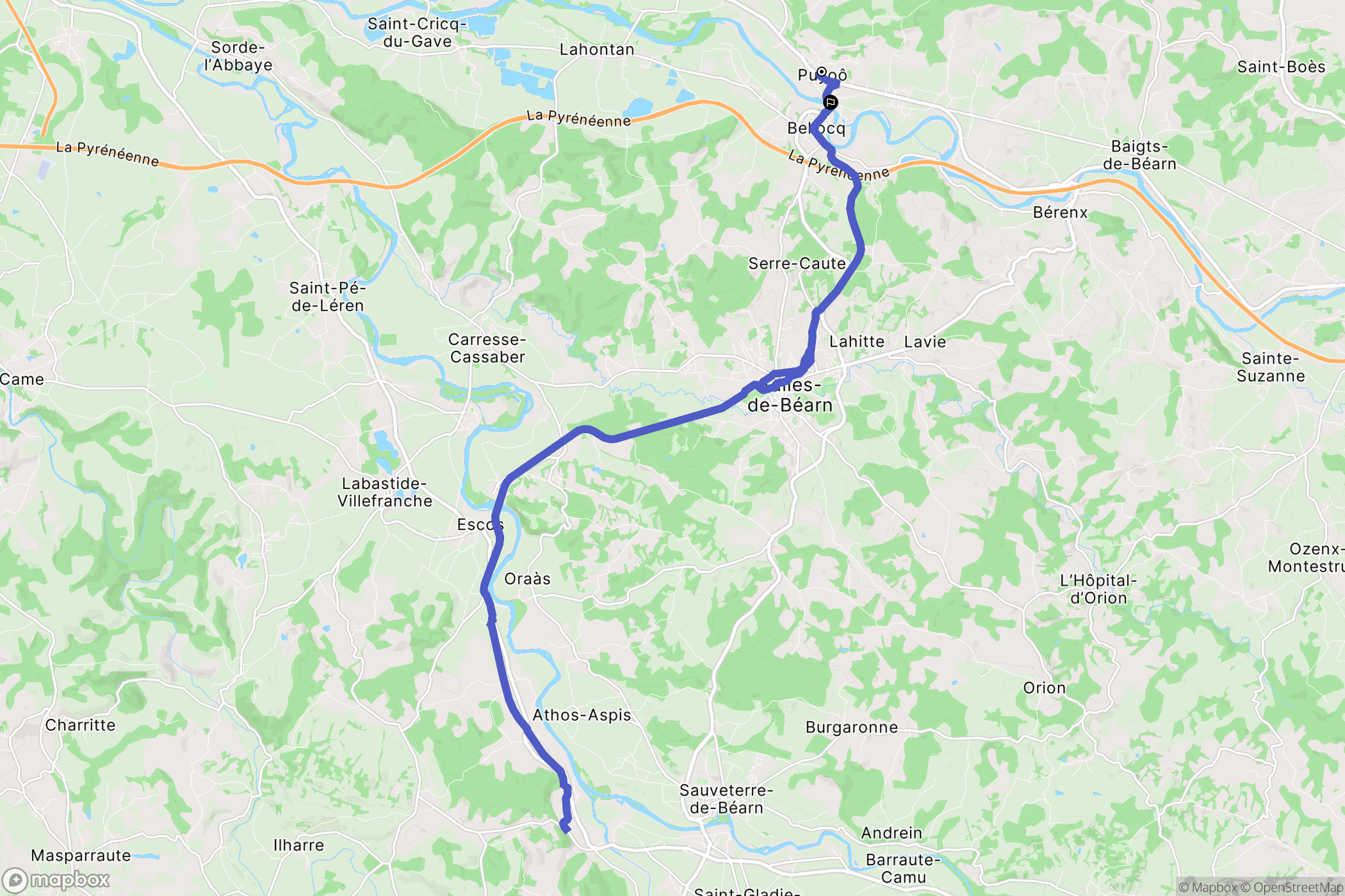 Puyoô : carte du parcours de randonnée - France