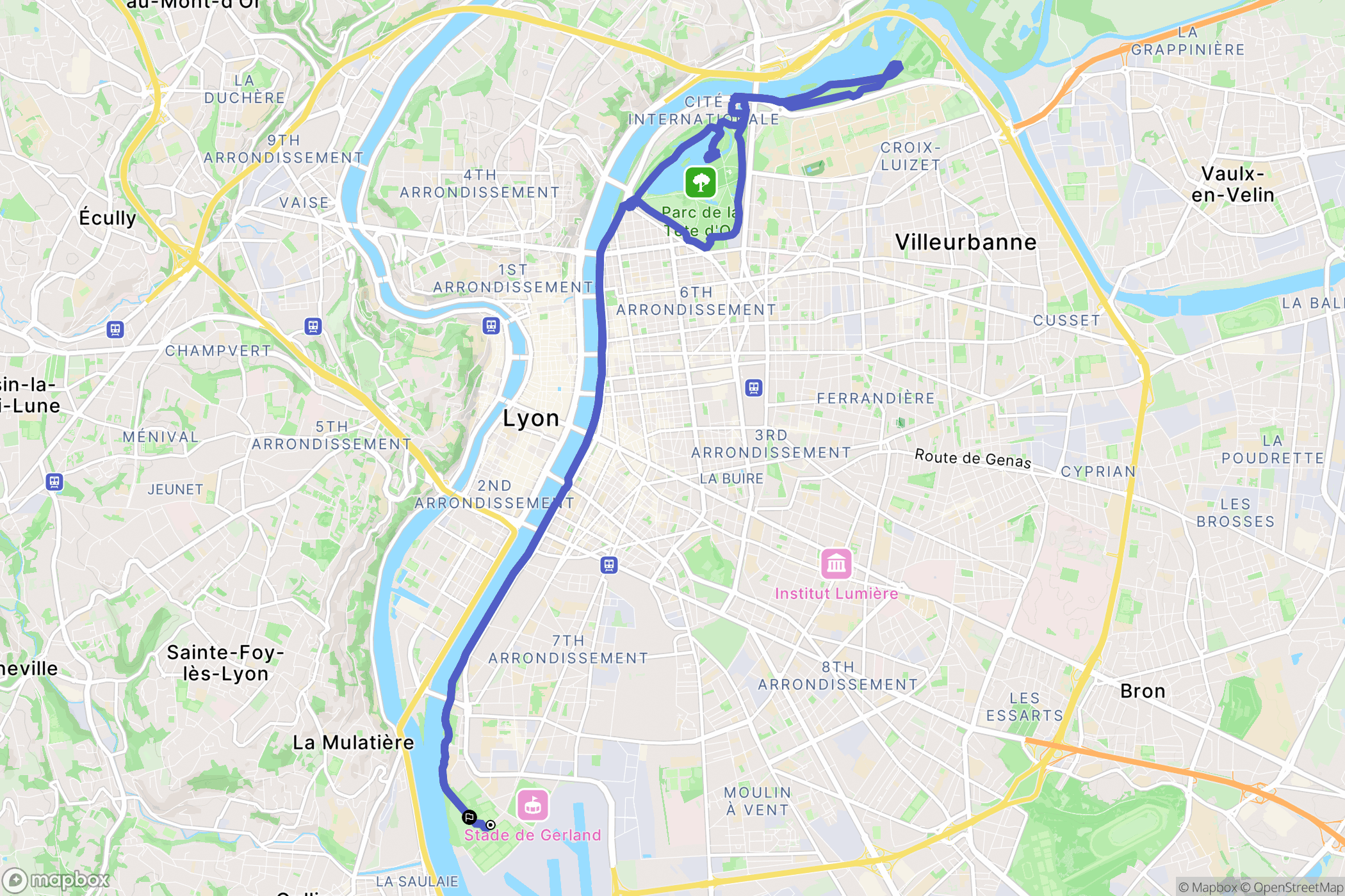 Lyon : carte du parcours de randonnée - France