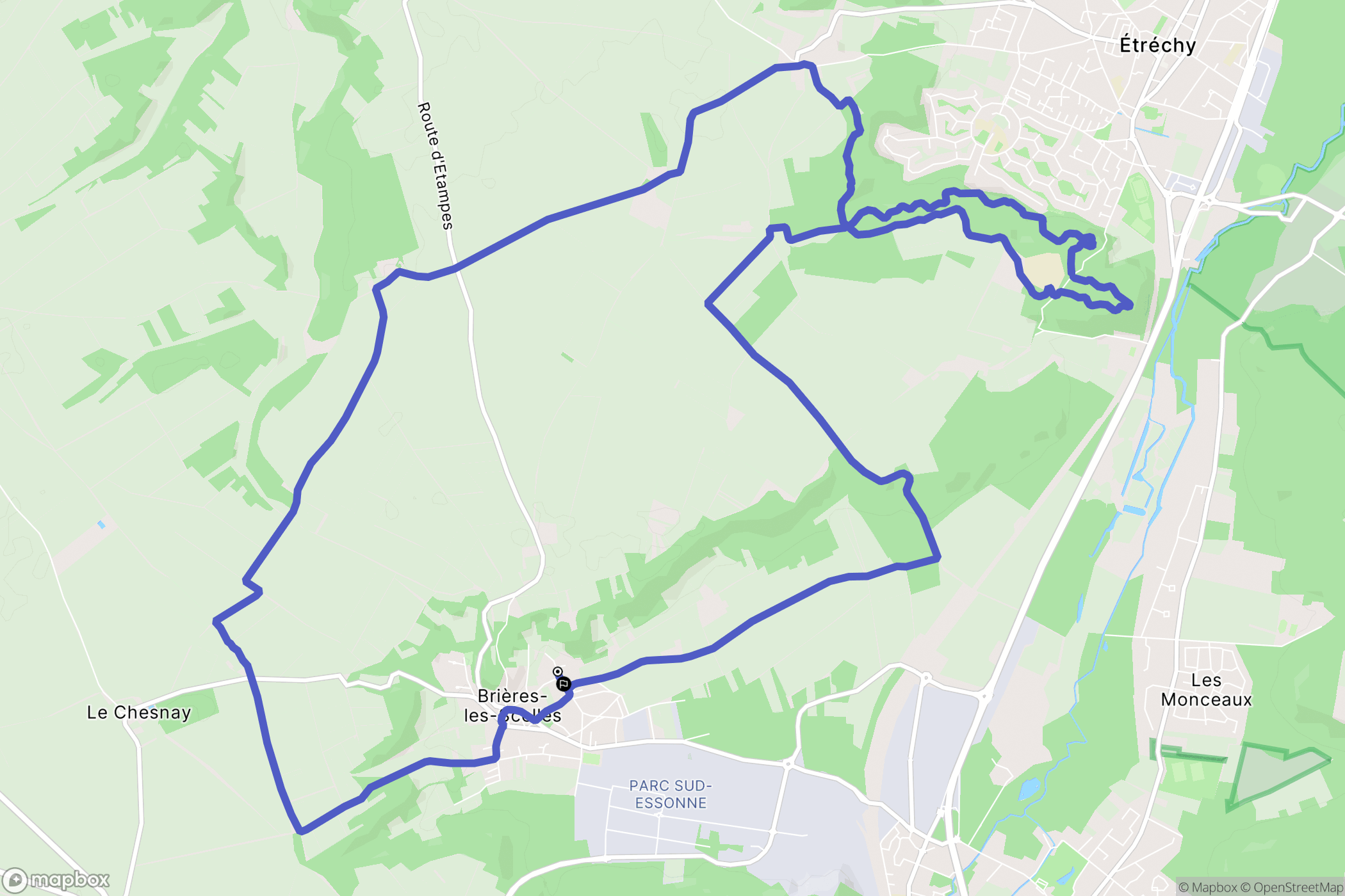 Brières-les-Scellés : carte du parcours de randonnée - France