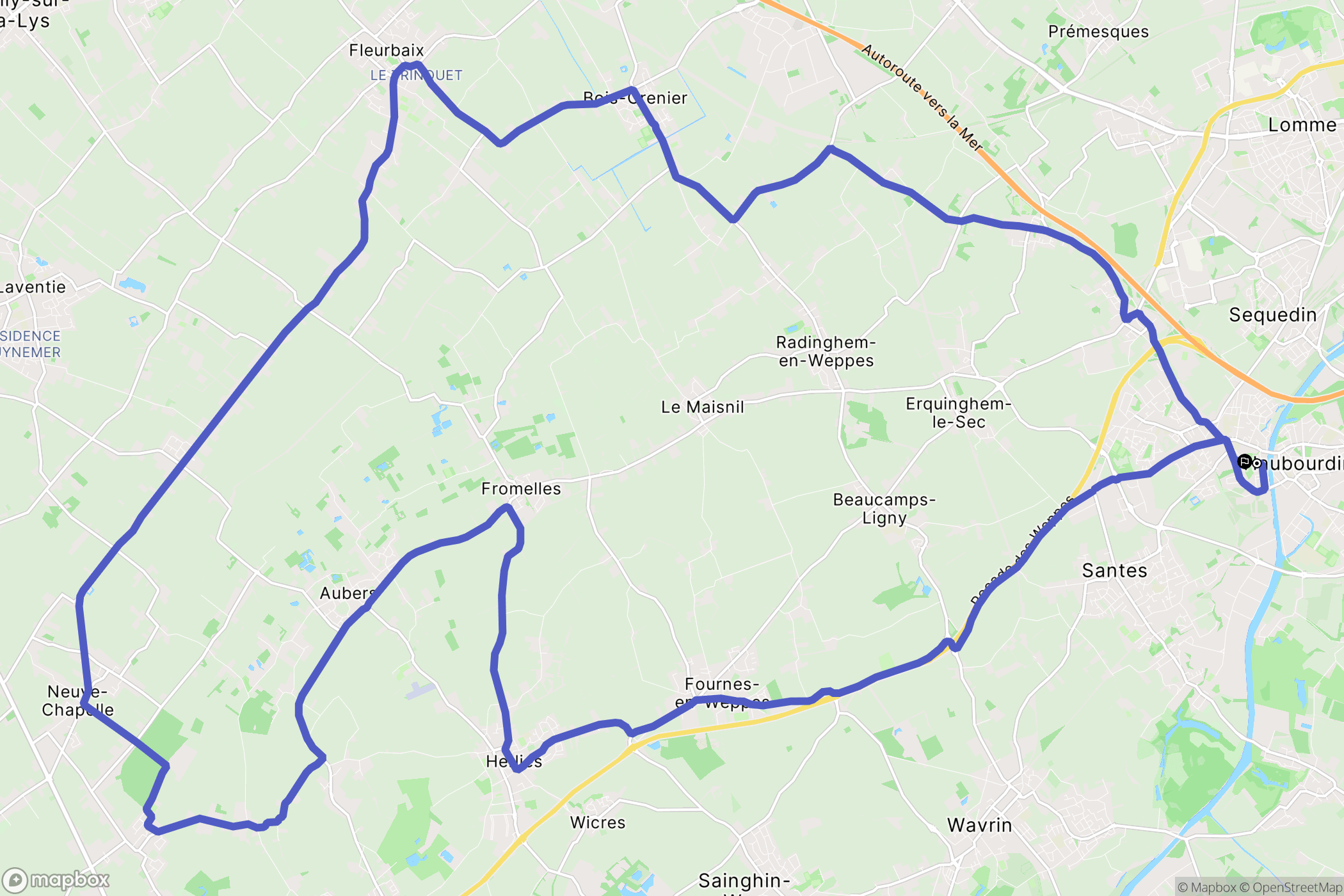Haubourdin : carte du parcours de randonnée - France