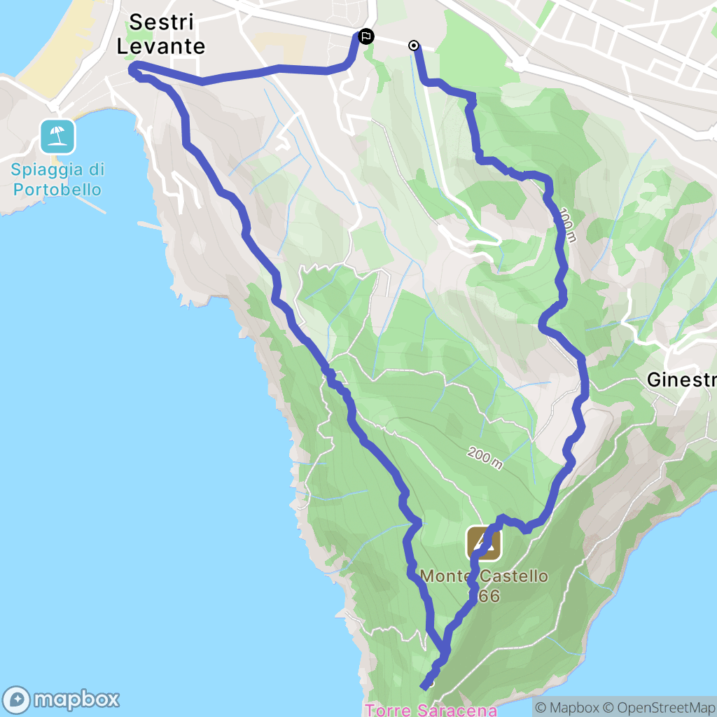 Sestri Levante : carte du parcours de randonnée - Italy
