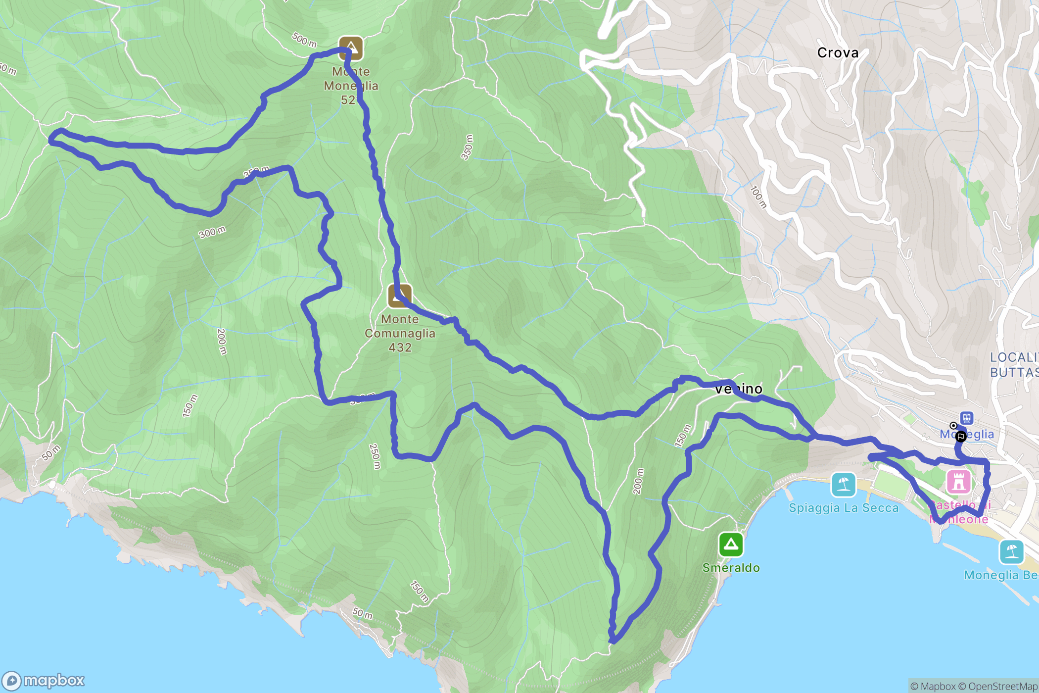 Moneglia : carte du parcours de randonnée - Italy