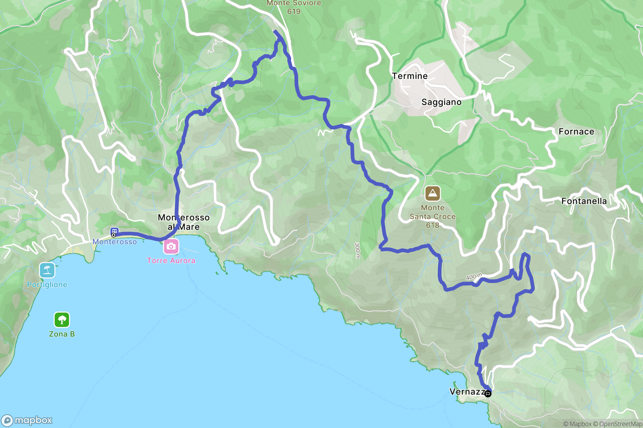 Monterosso al Mare : carte du parcours de randonnée - Italy