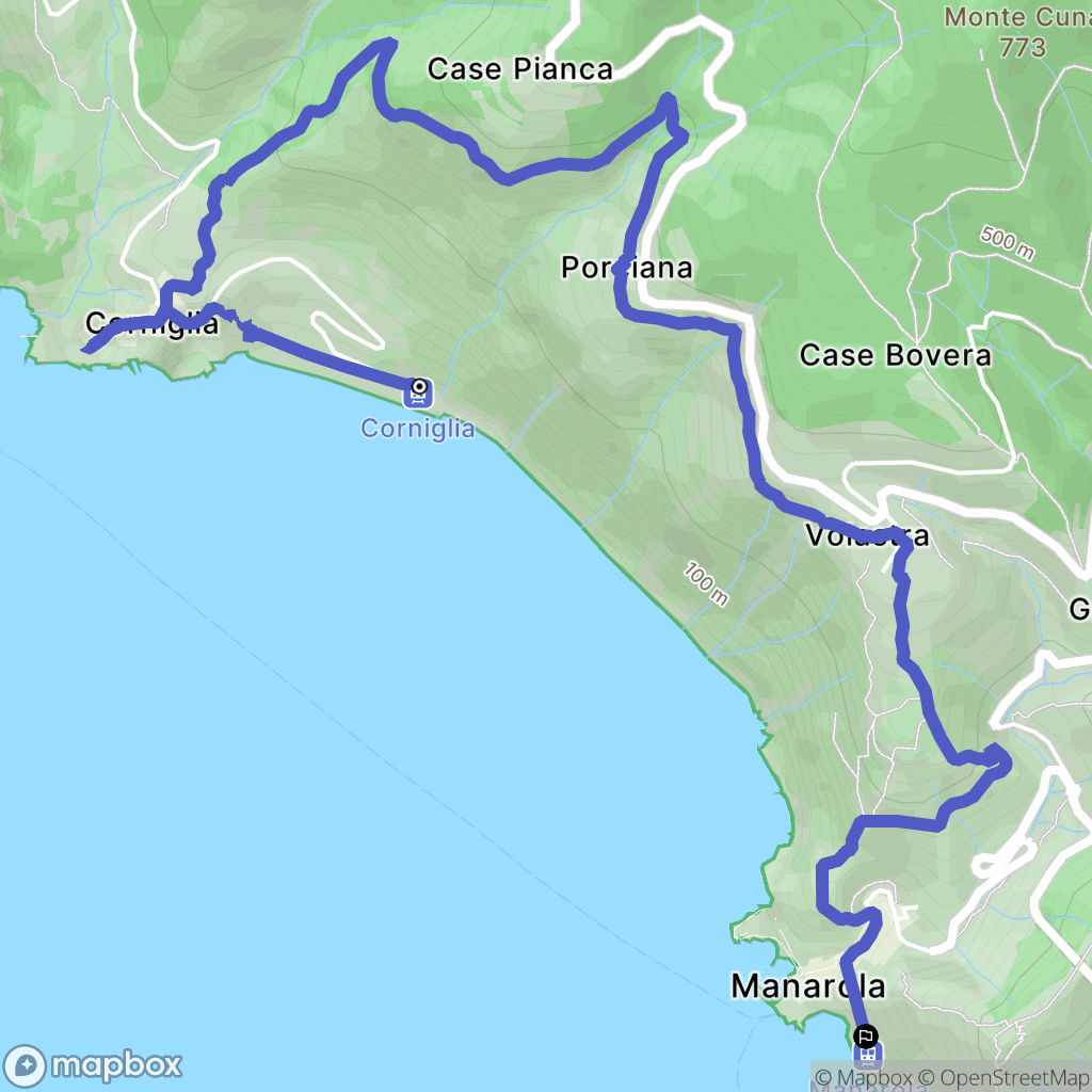 Corniglia : carte du parcours de randonnée - Italy