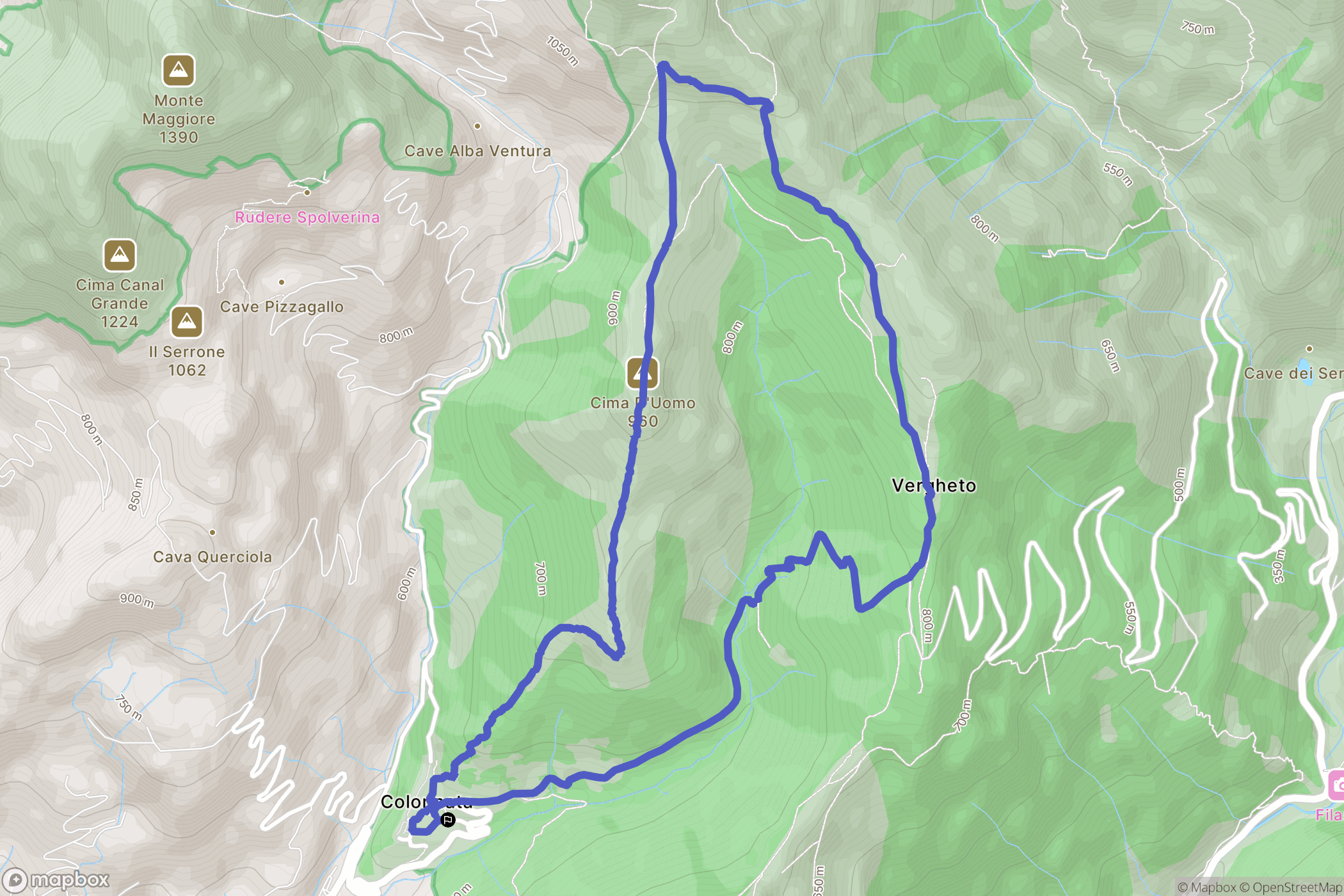 Colonnata : carte du parcours de randonnée - Italy