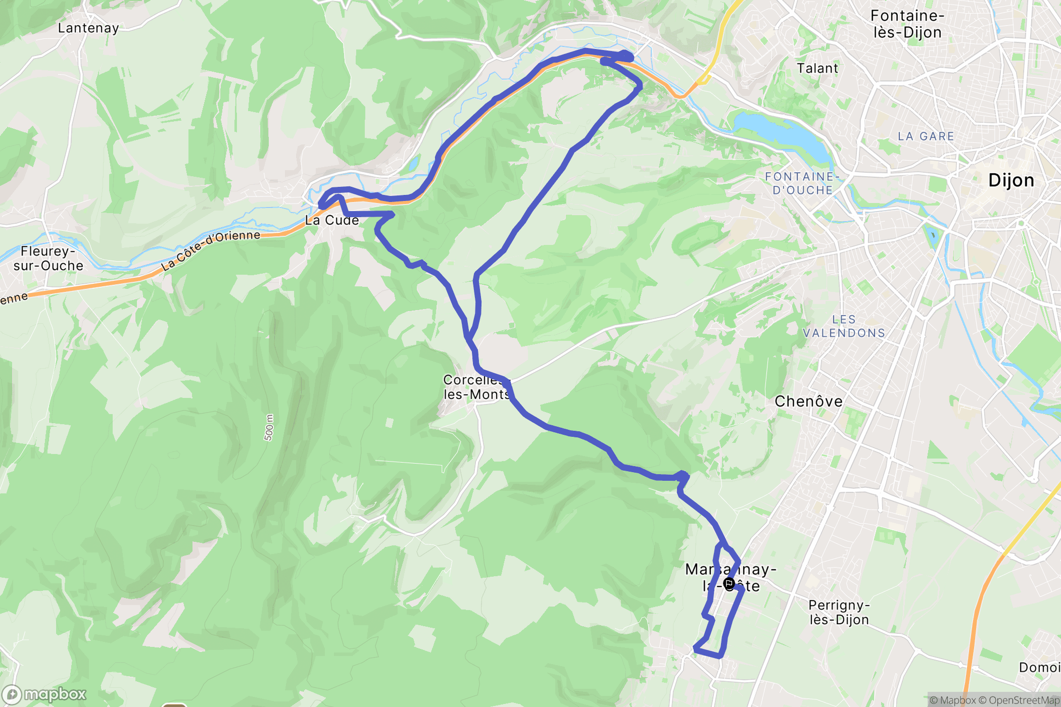Marsannay-la-Côte : carte du parcours de randonnée - France