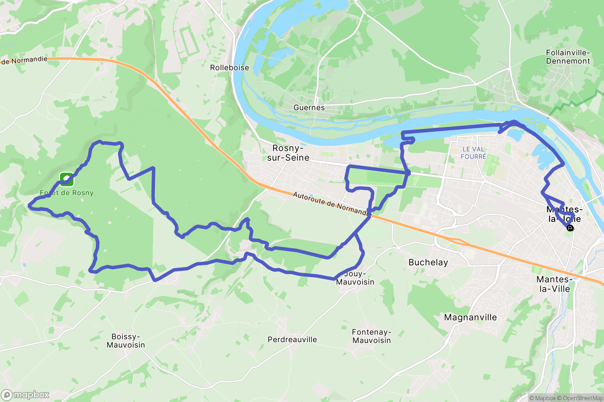 Mantes-la-Jolie : carte du parcours de randonnée - France