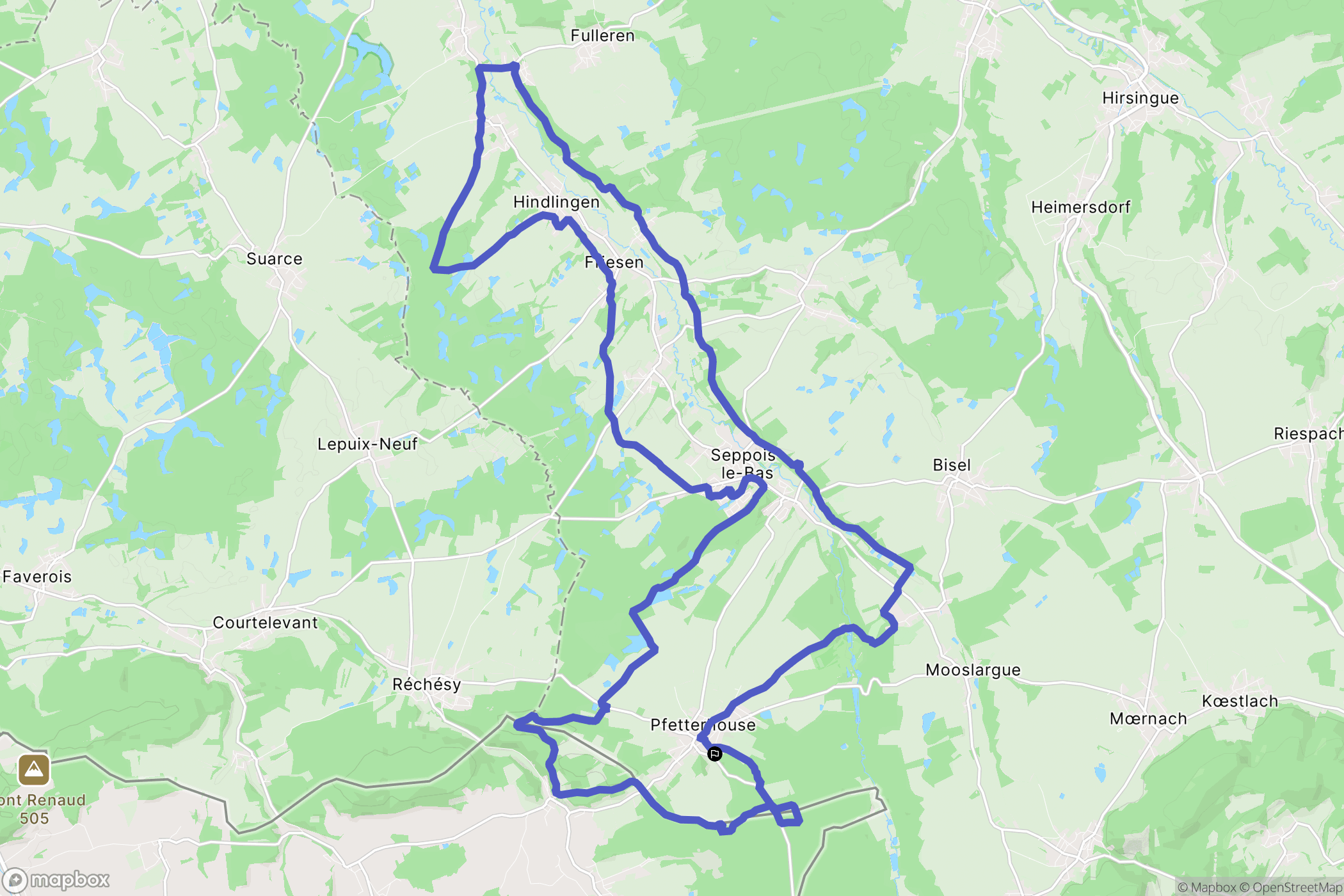 Pfetterhouse : carte du parcours de randonnée - France