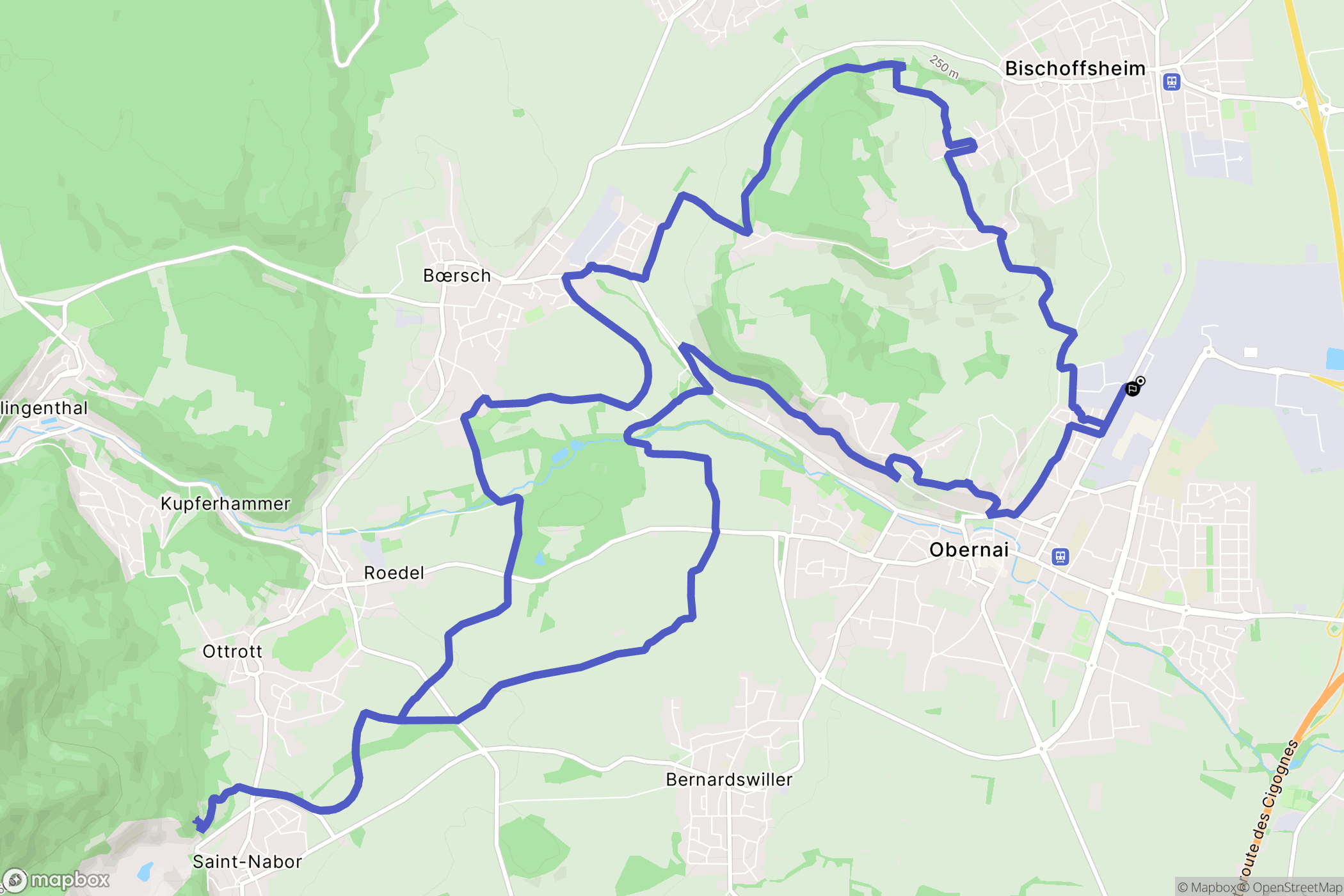 Obernai : carte du parcours de randonnée - France