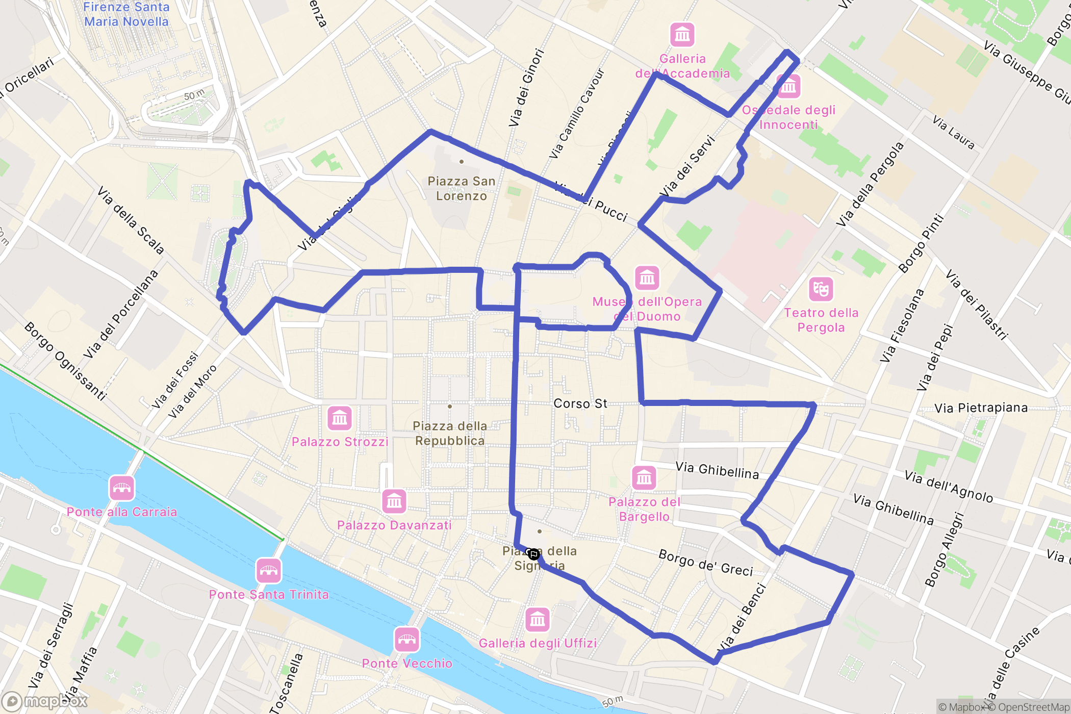 Firenze : carte du parcours de randonnée - Italy