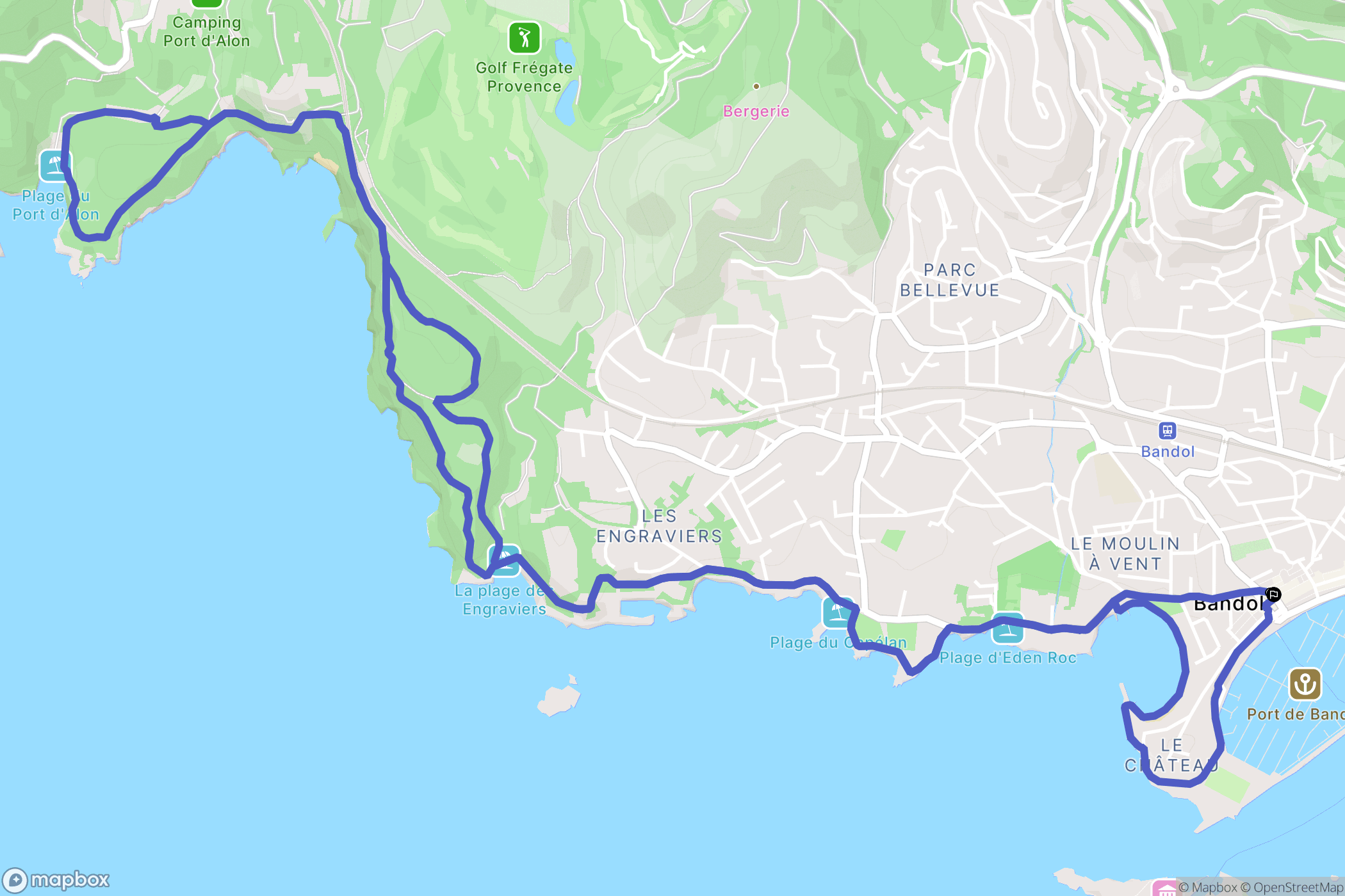 Bandol : carte du parcours de randonnée - France
