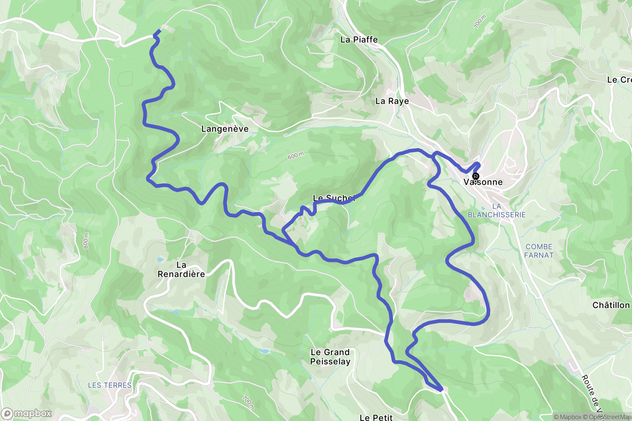 Valsonne : carte du parcours de randonnée - France