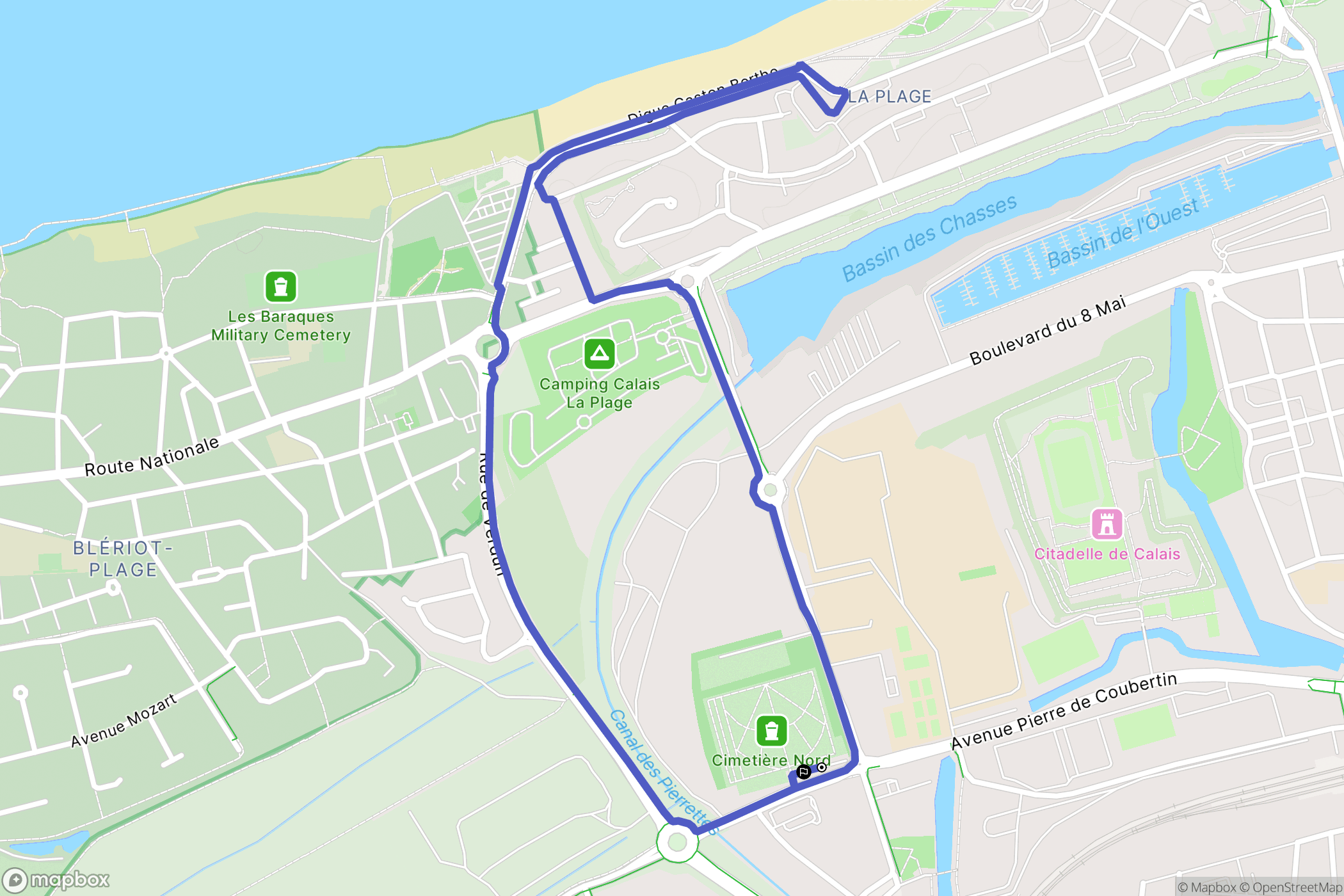 Calais : carte du parcours de randonnée - France