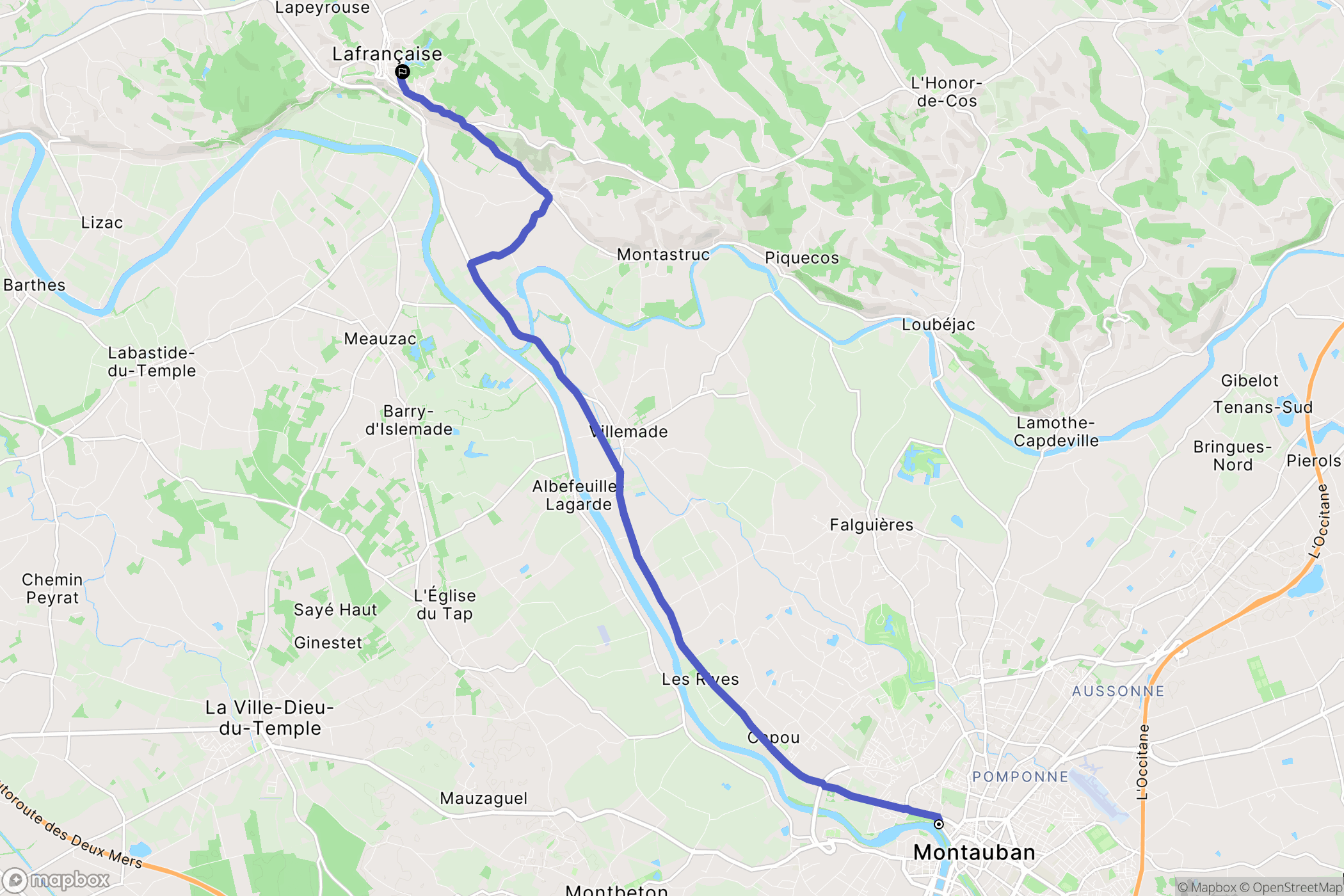 Montauban : carte du parcours de randonnée - France