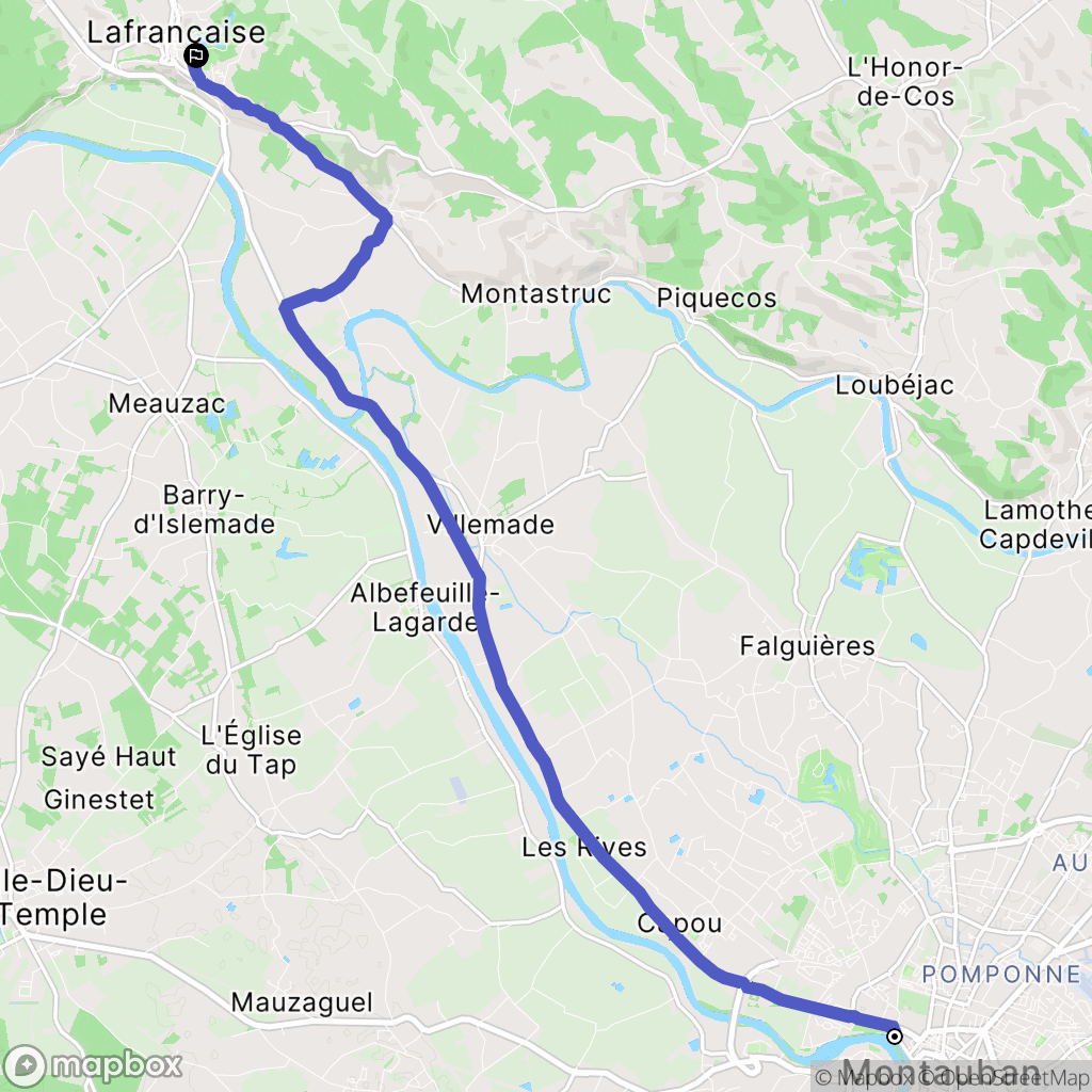 Montauban : carte du parcours de randonnée - France