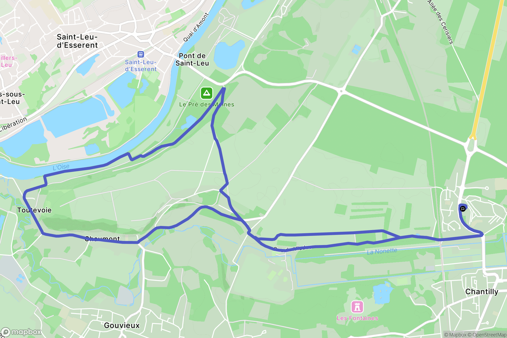 Chantilly : carte du parcours de randonnée - France