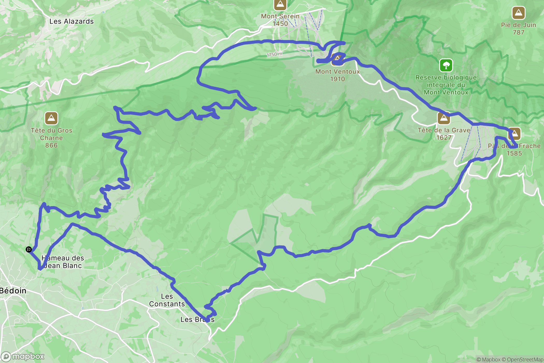 Bédoin : carte du parcours de randonnée - France