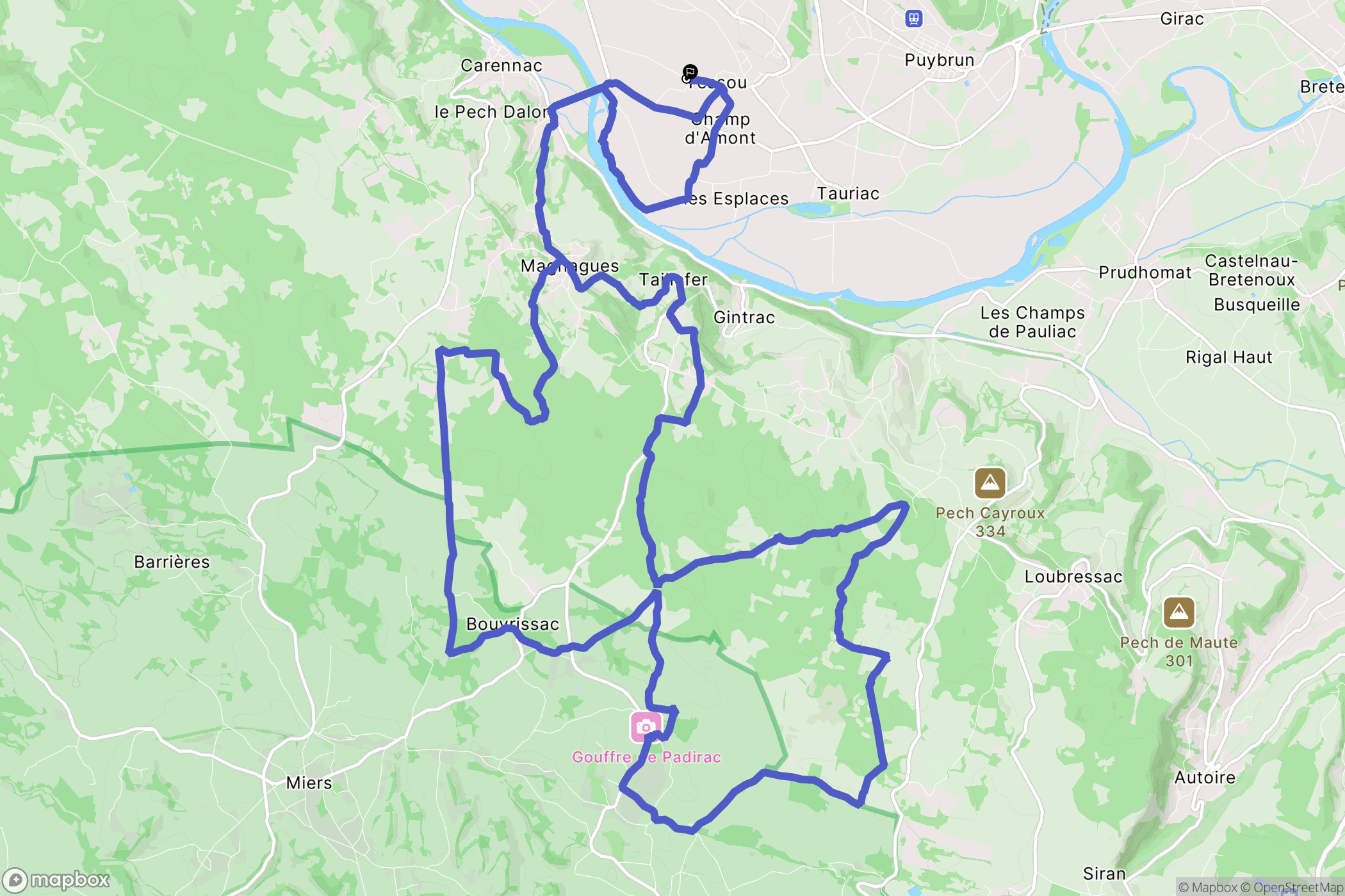 Tauriac : carte du parcours de randonnée - France