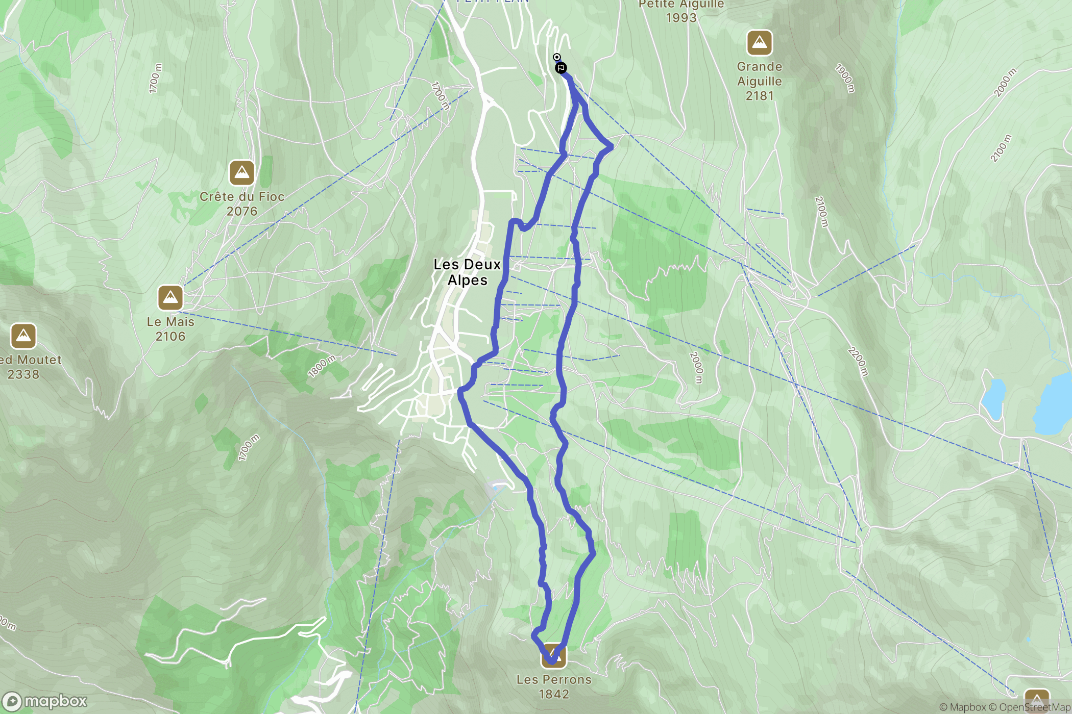Les Deux Alpes : carte du parcours de randonnée - France
