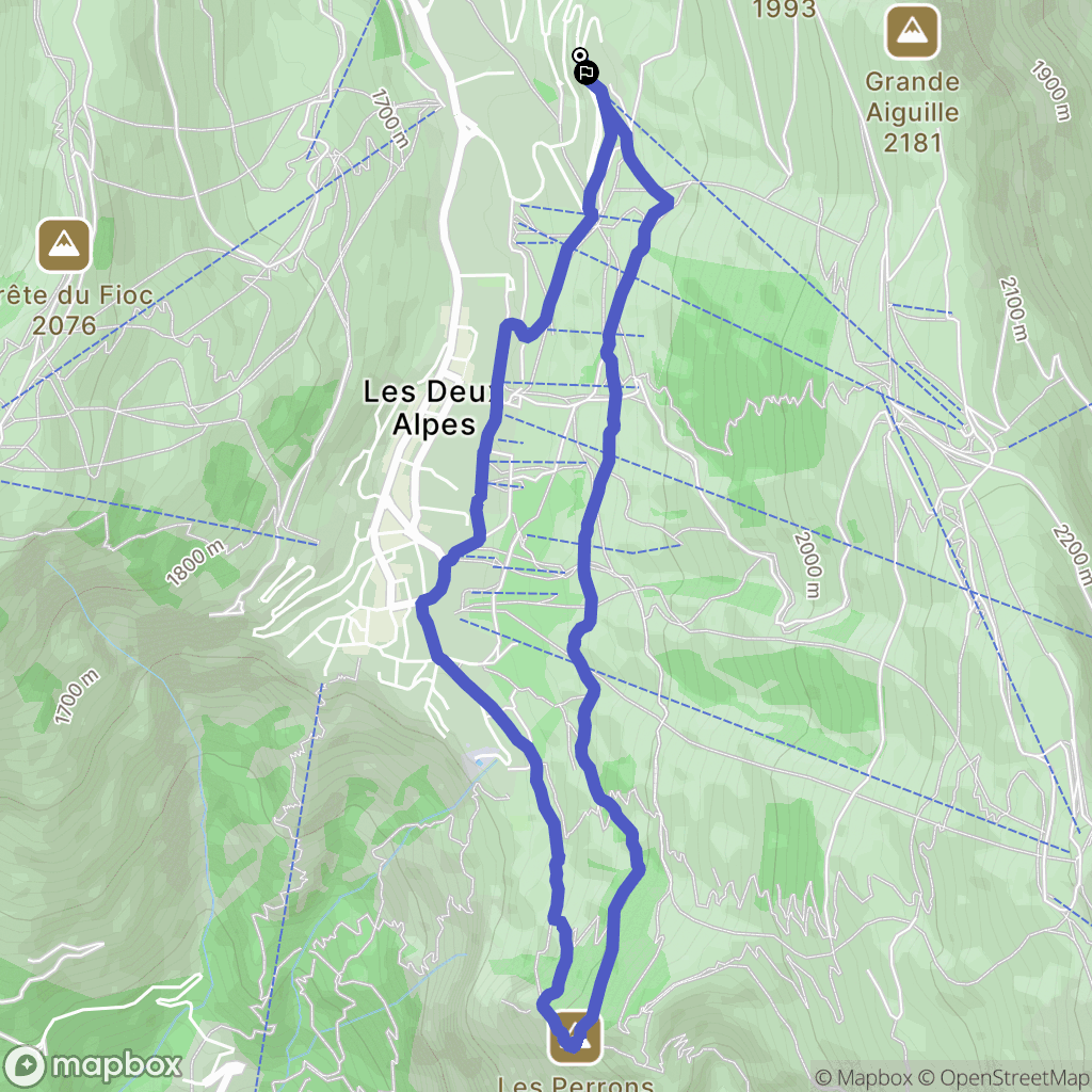 Les Deux Alpes : carte du parcours de randonnée - France