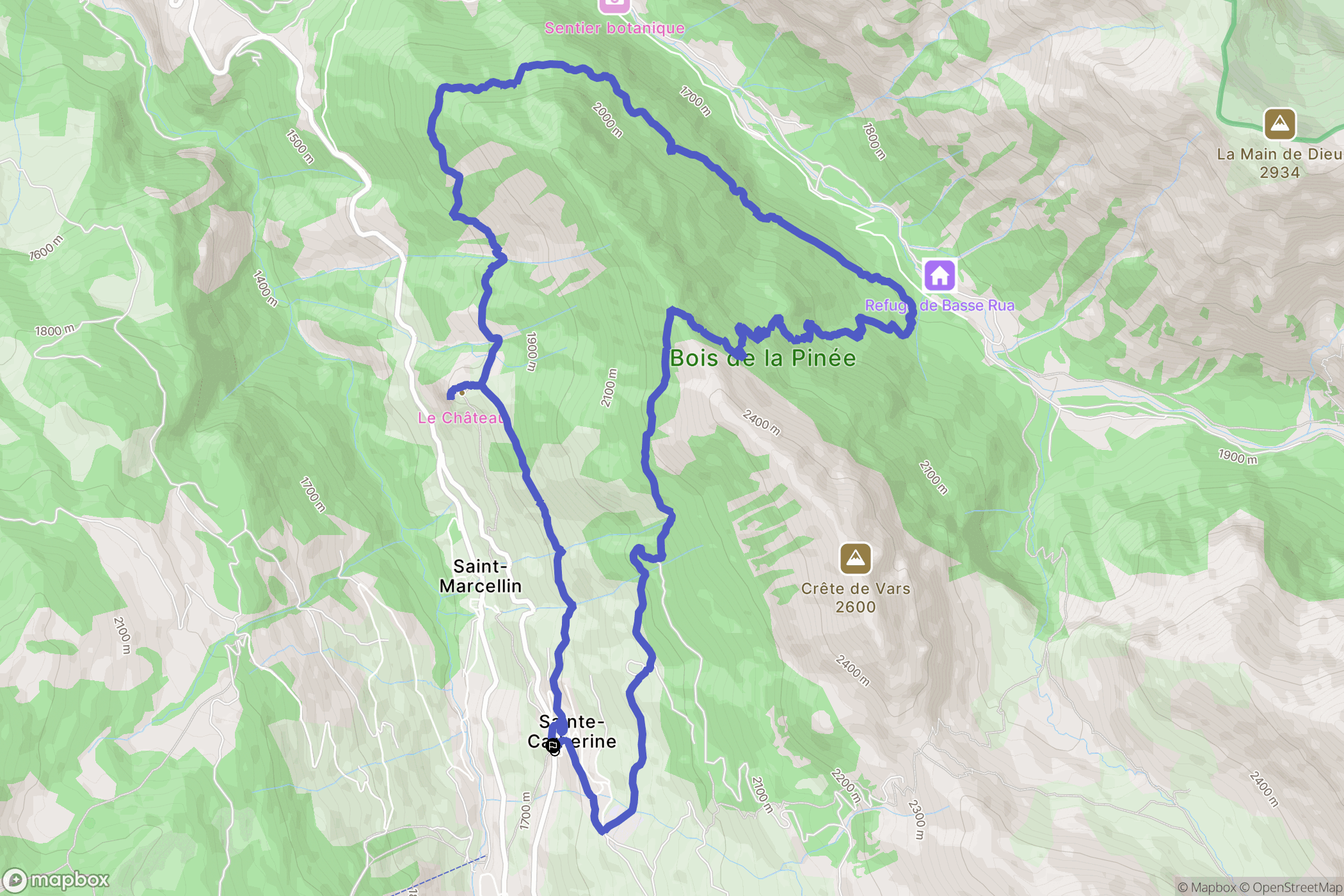 Vars : carte du parcours de randonnée - France