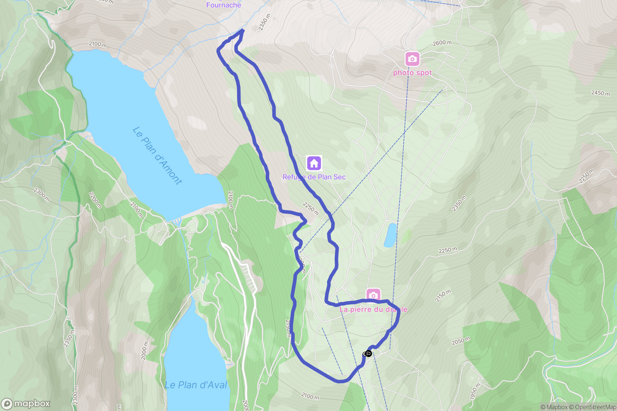 Aussois : carte du parcours de randonnée - France