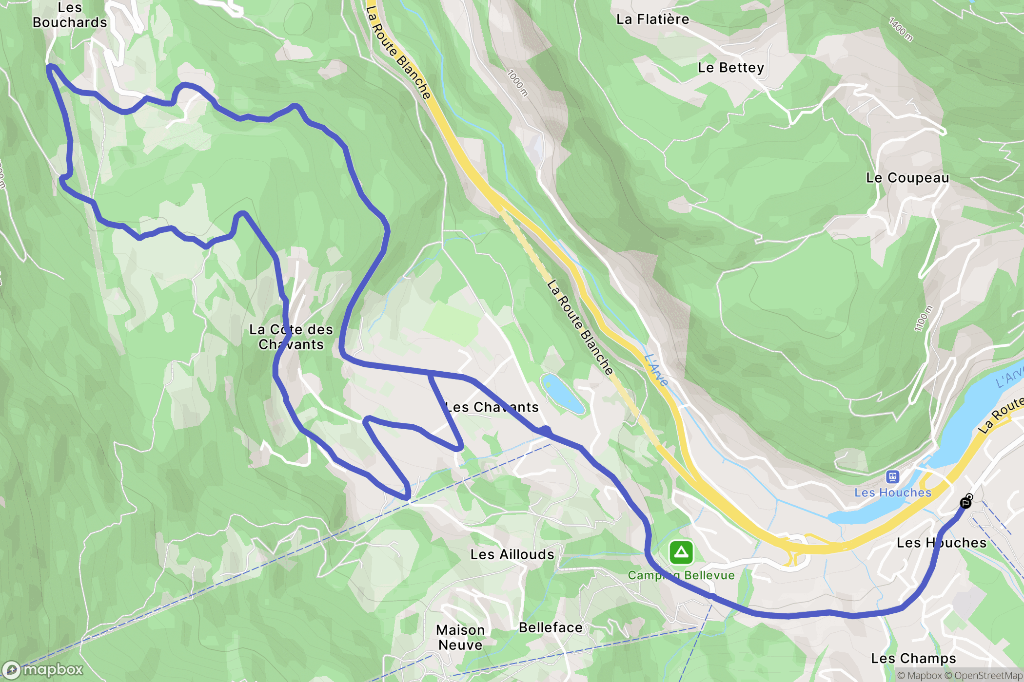 Les Houches : carte du parcours de randonnée - France