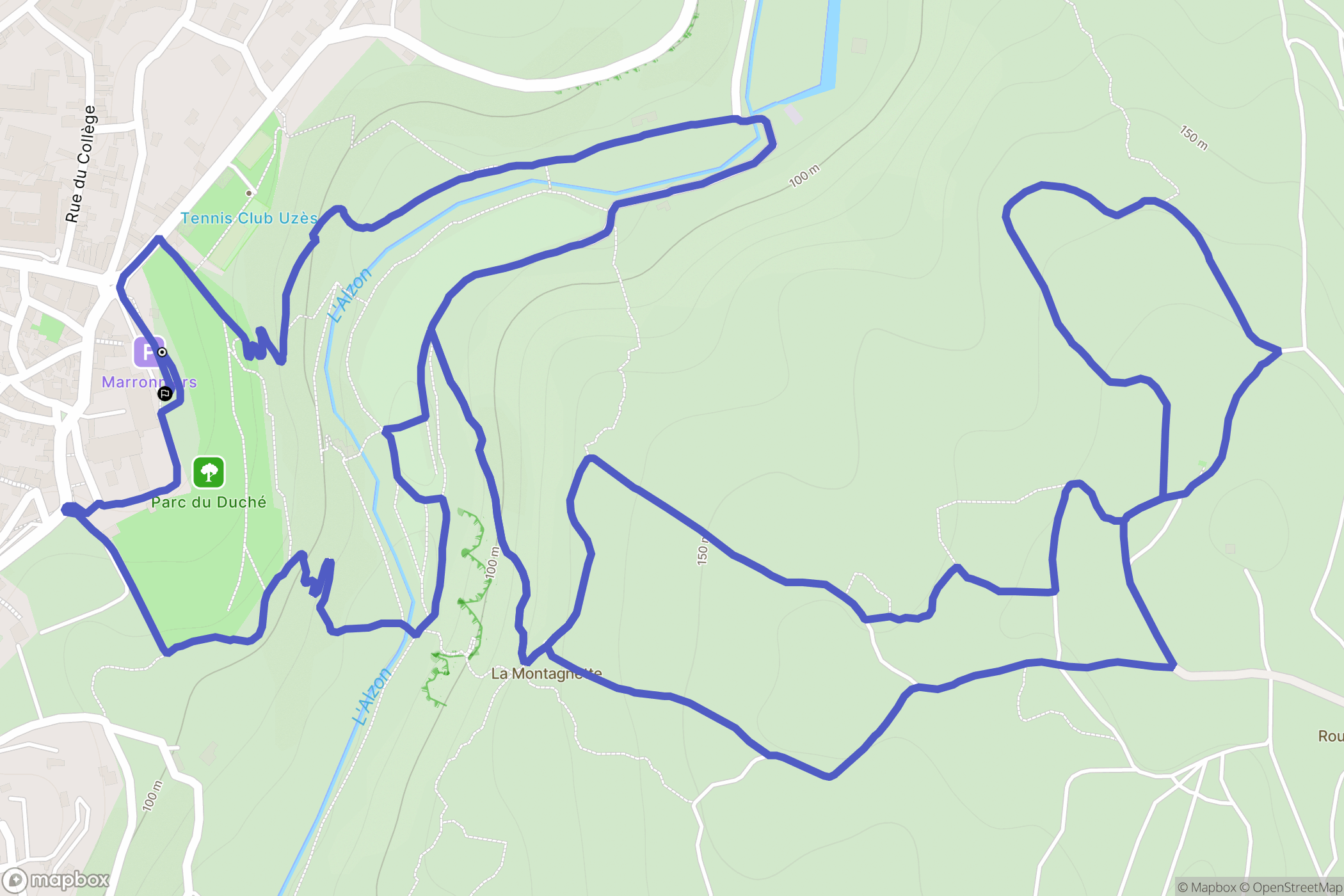 Uzès : carte du parcours de randonnée - France