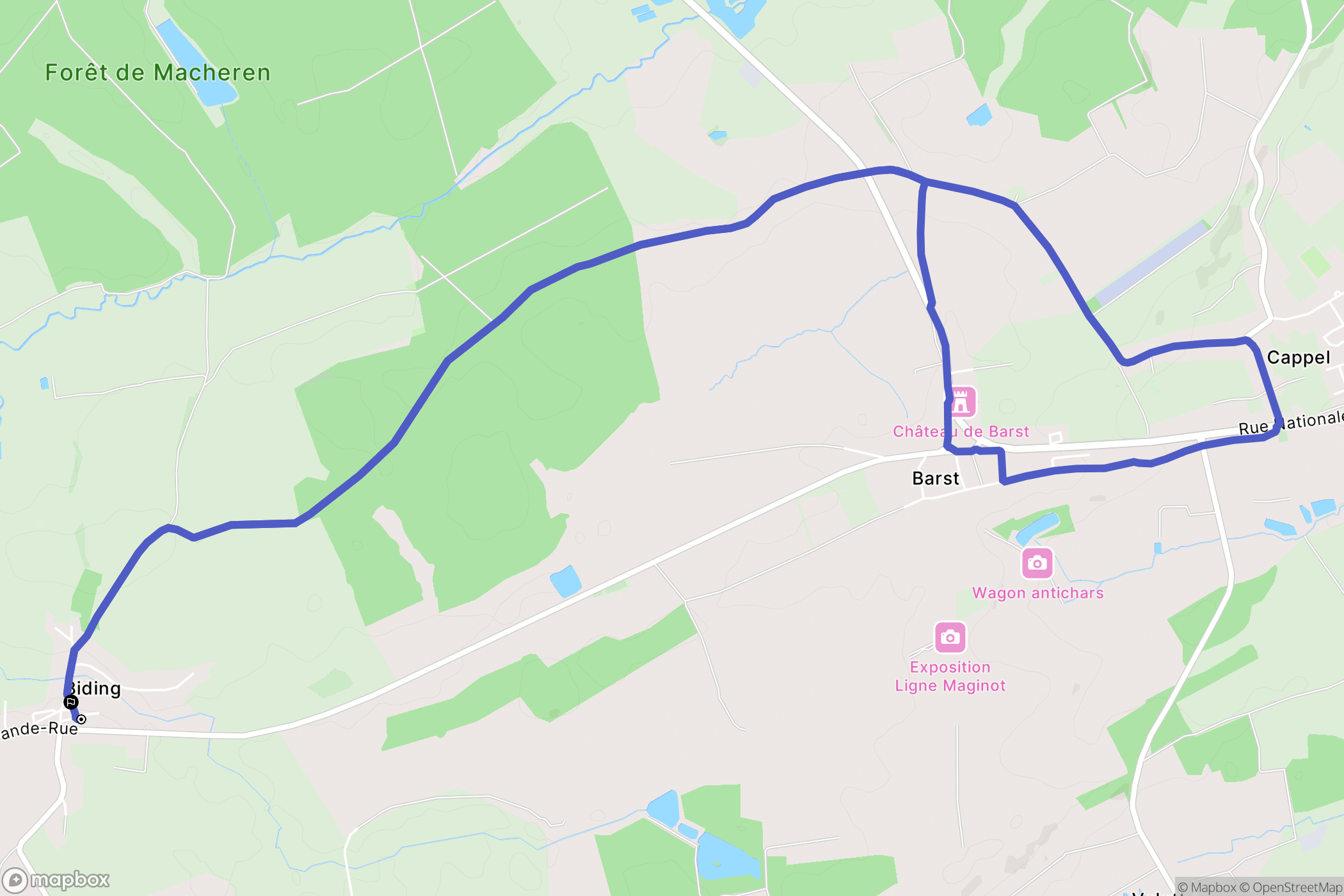 Biding : carte du parcours de randonnée - France