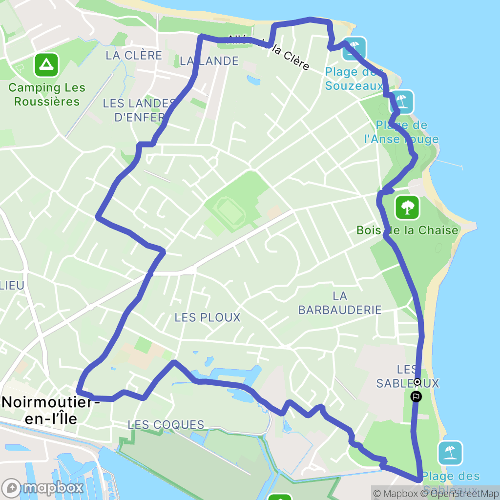 Noirmoutier-en-l'Île : carte du parcours de randonnée - France