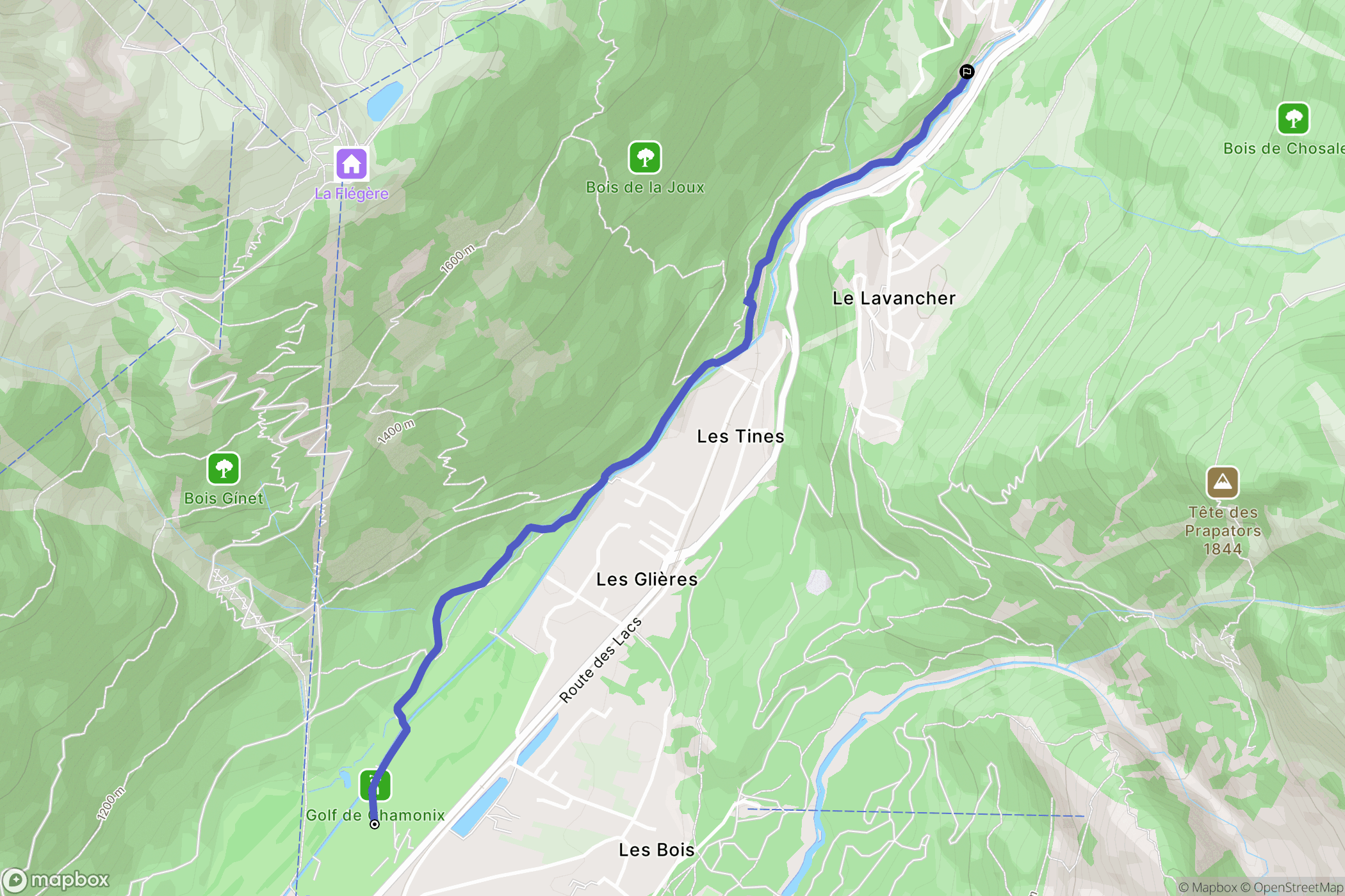 Chamonix-Mont-Blanc : carte du parcours de randonnée - France
