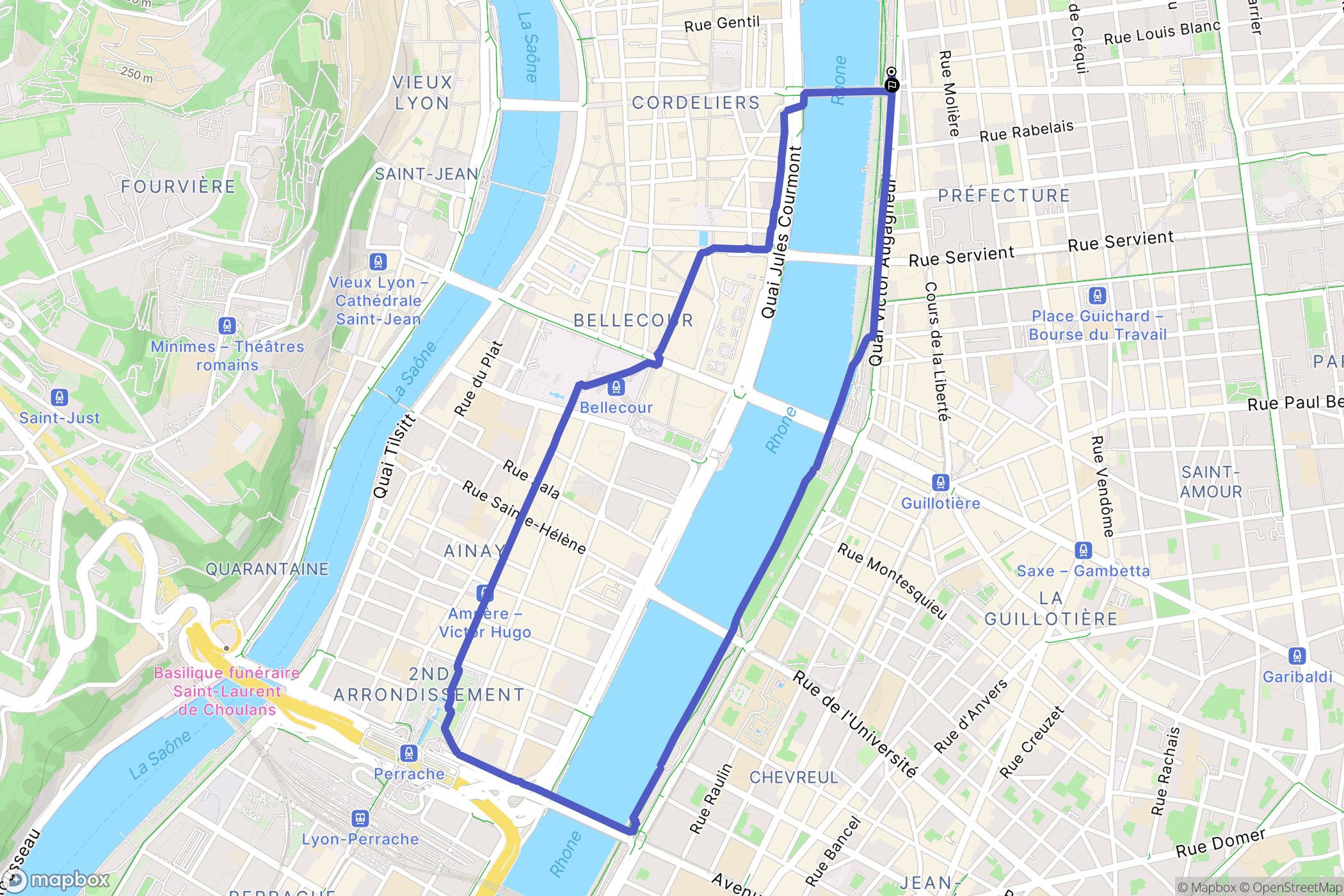 Lyon : carte du parcours de randonnée - France