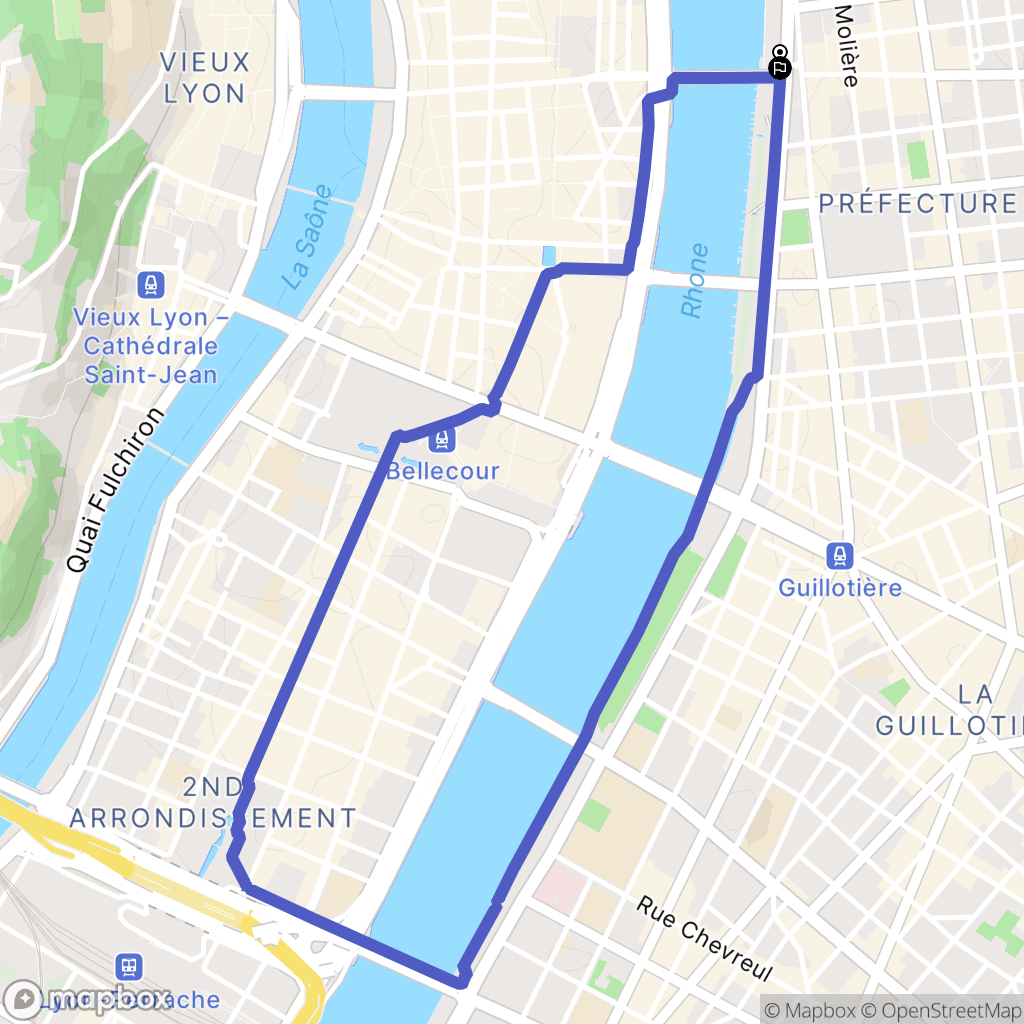 Lyon : carte du parcours de randonnée - France
