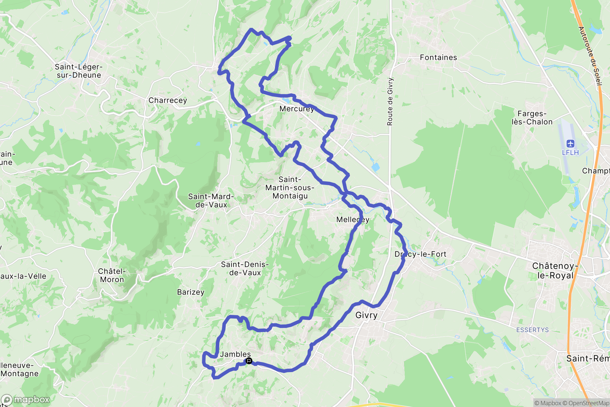 Jambles : carte du parcours de randonnée - France