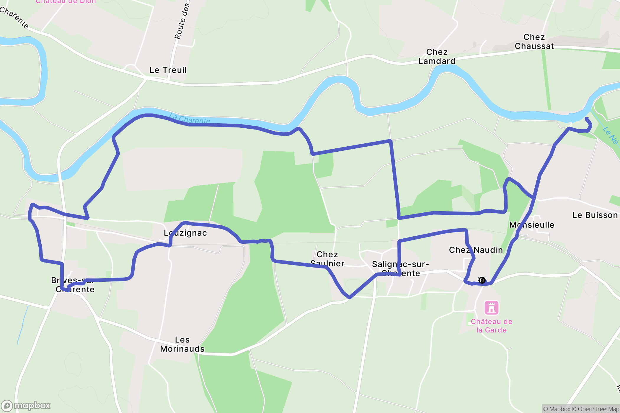 Salignac-sur-Charente : carte du parcours de randonnée - France