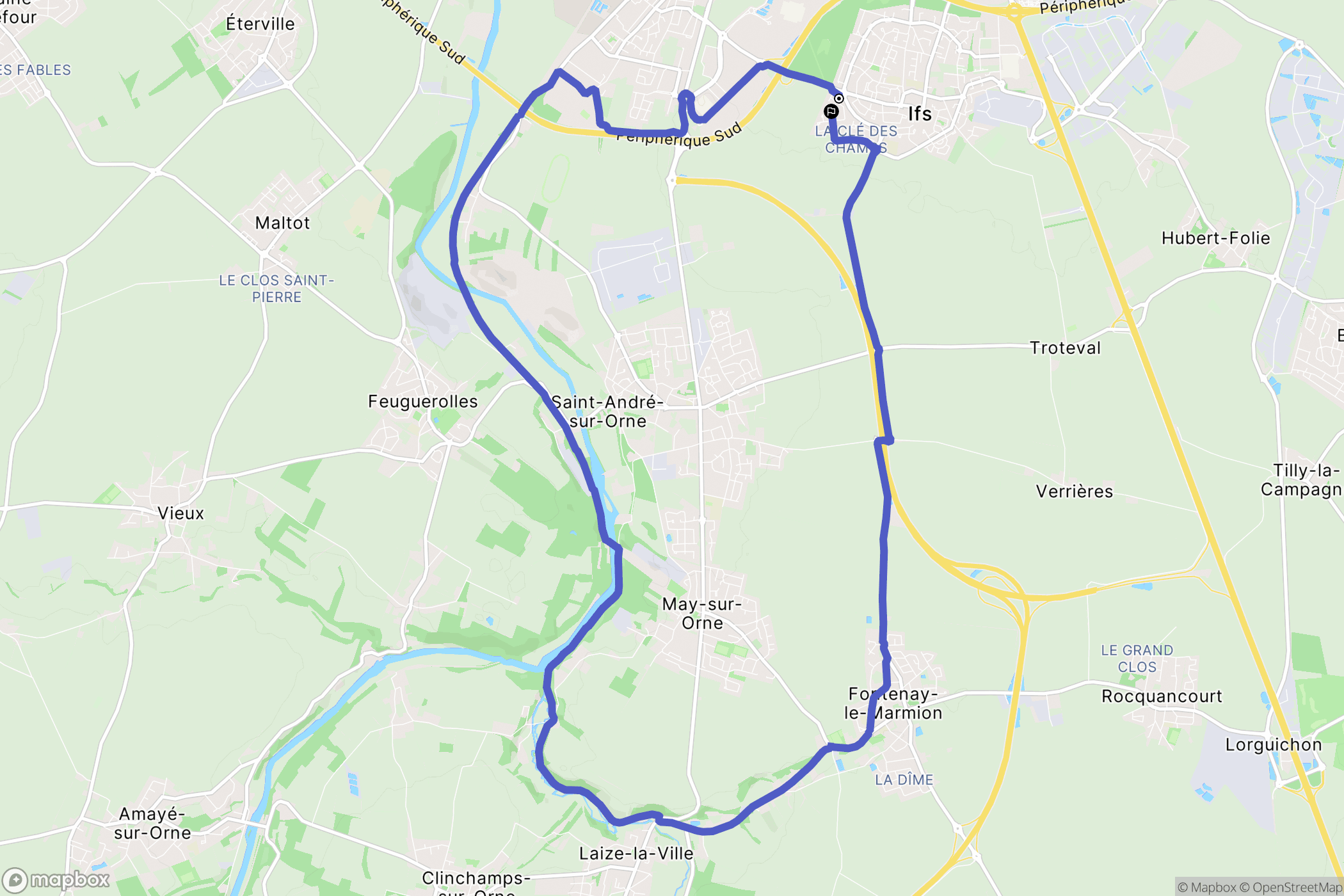 Ifs : carte du parcours de randonnée - France