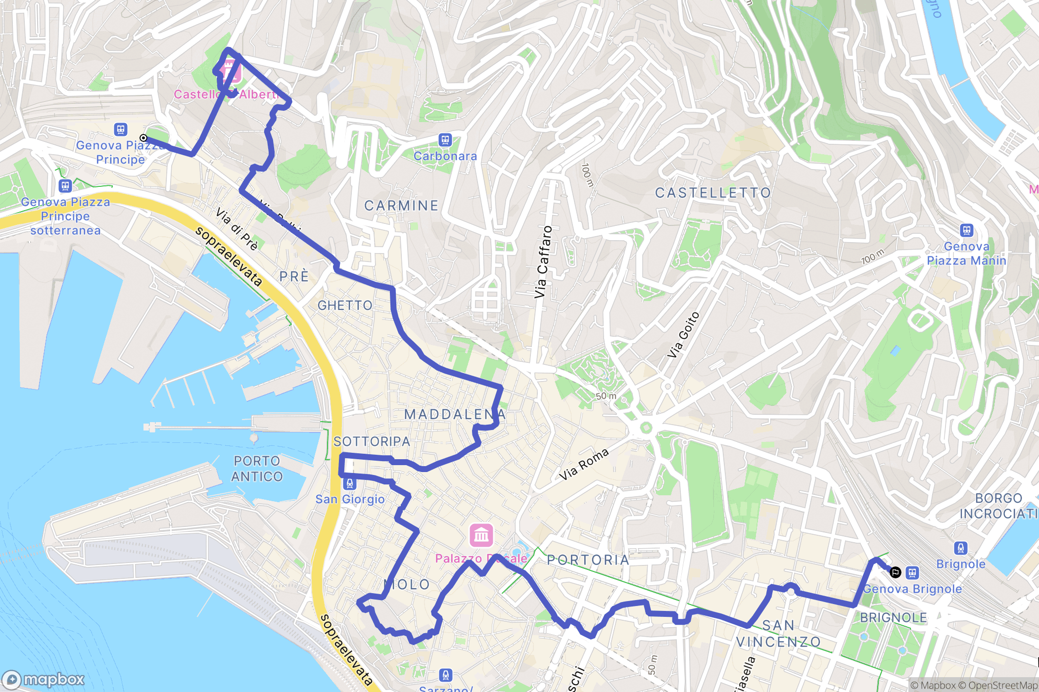 Genova : carte du parcours de randonnée - Italy