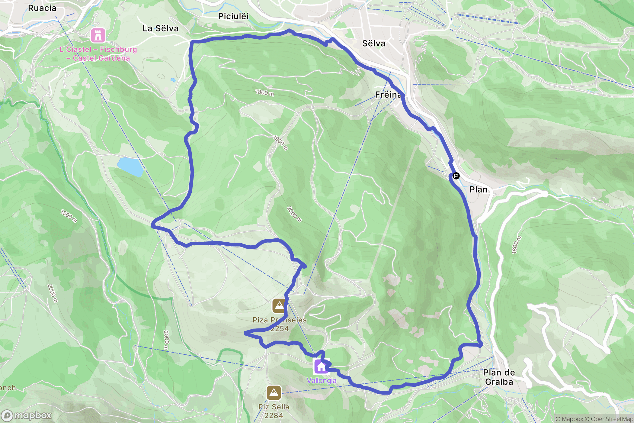 Selva di Val Gardena : carte du parcours de randonnée - Italy